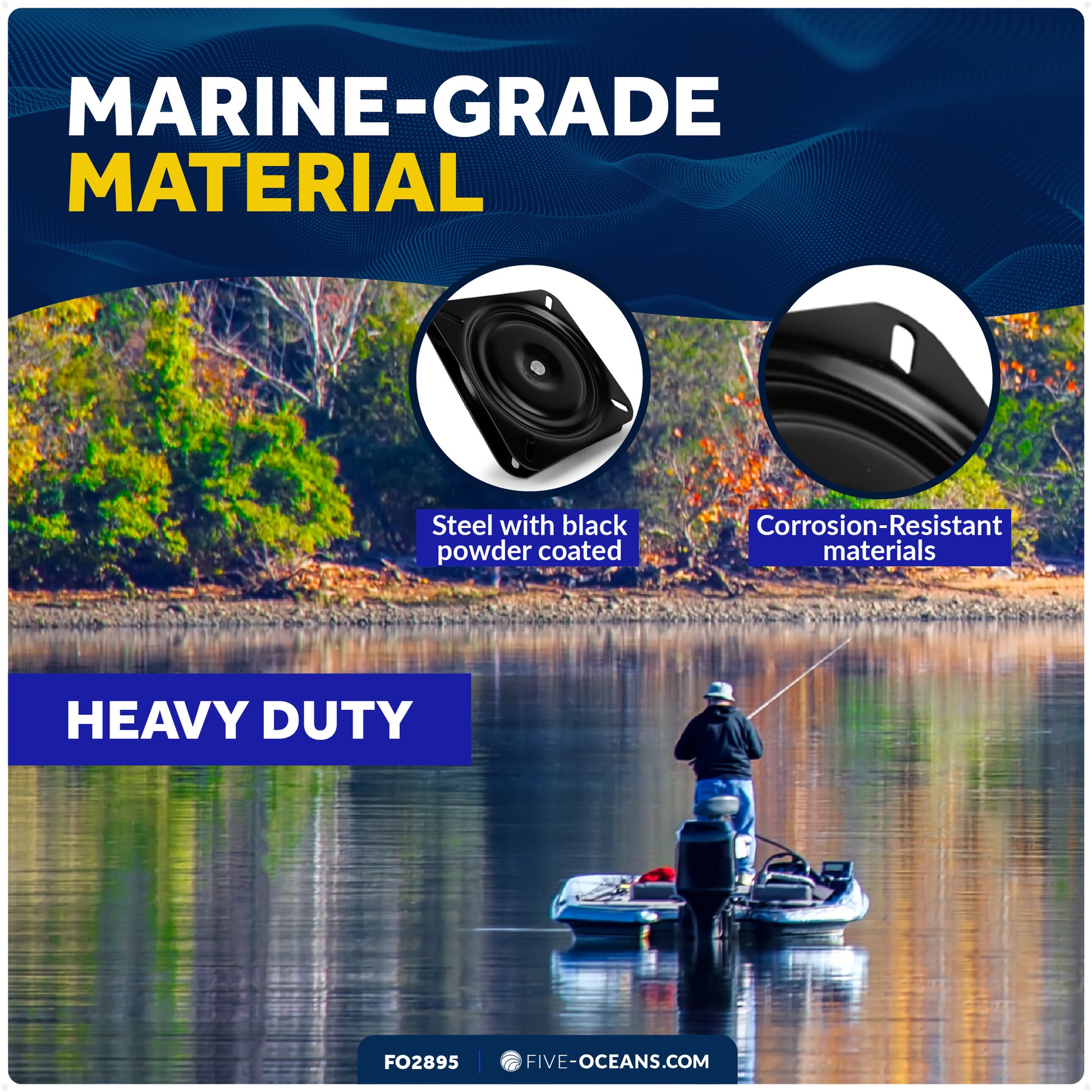 Heavy Duty Boat Seat with 360 Degree Swivel, Base Side 6-3/8 in (162mm) - FO2895 - Five Oceans