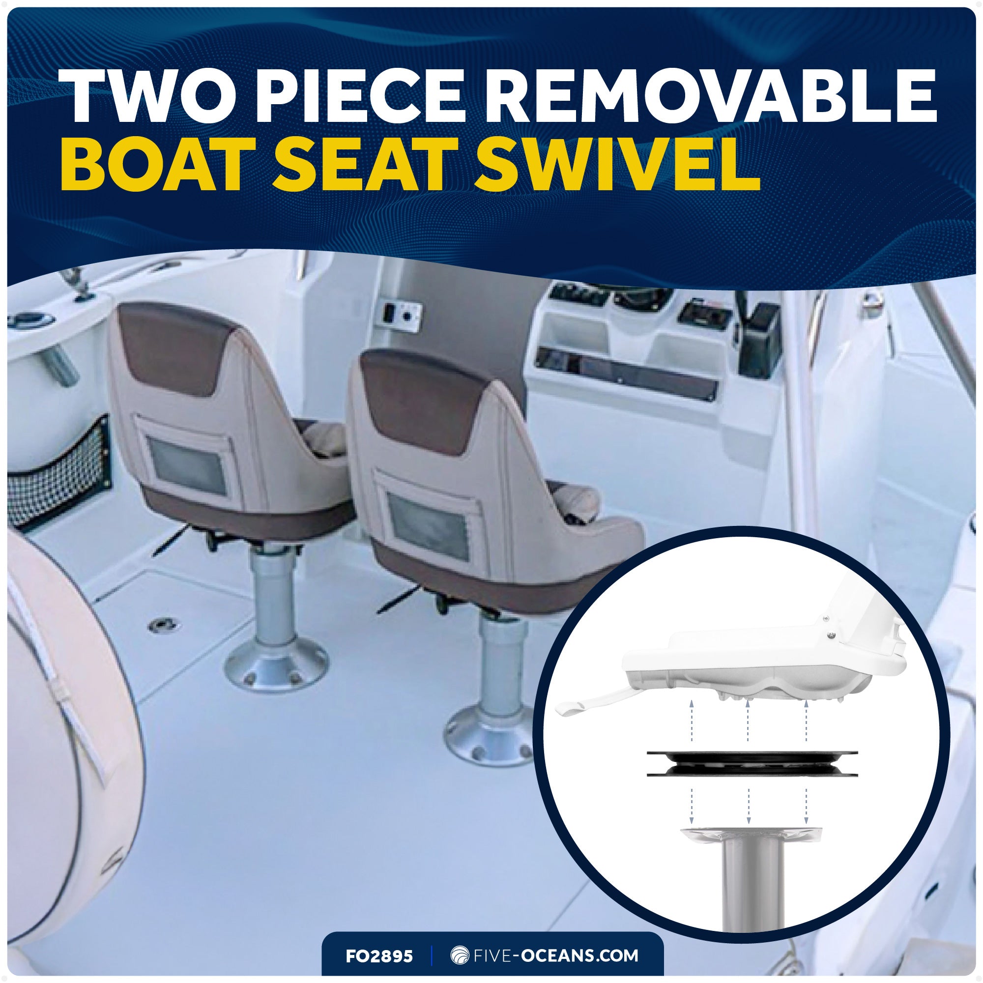 Heavy Duty Boat Seat with 360 Degree Swivel, Base Side 6-3/8 in (162mm) - FO2895 - Five Oceans