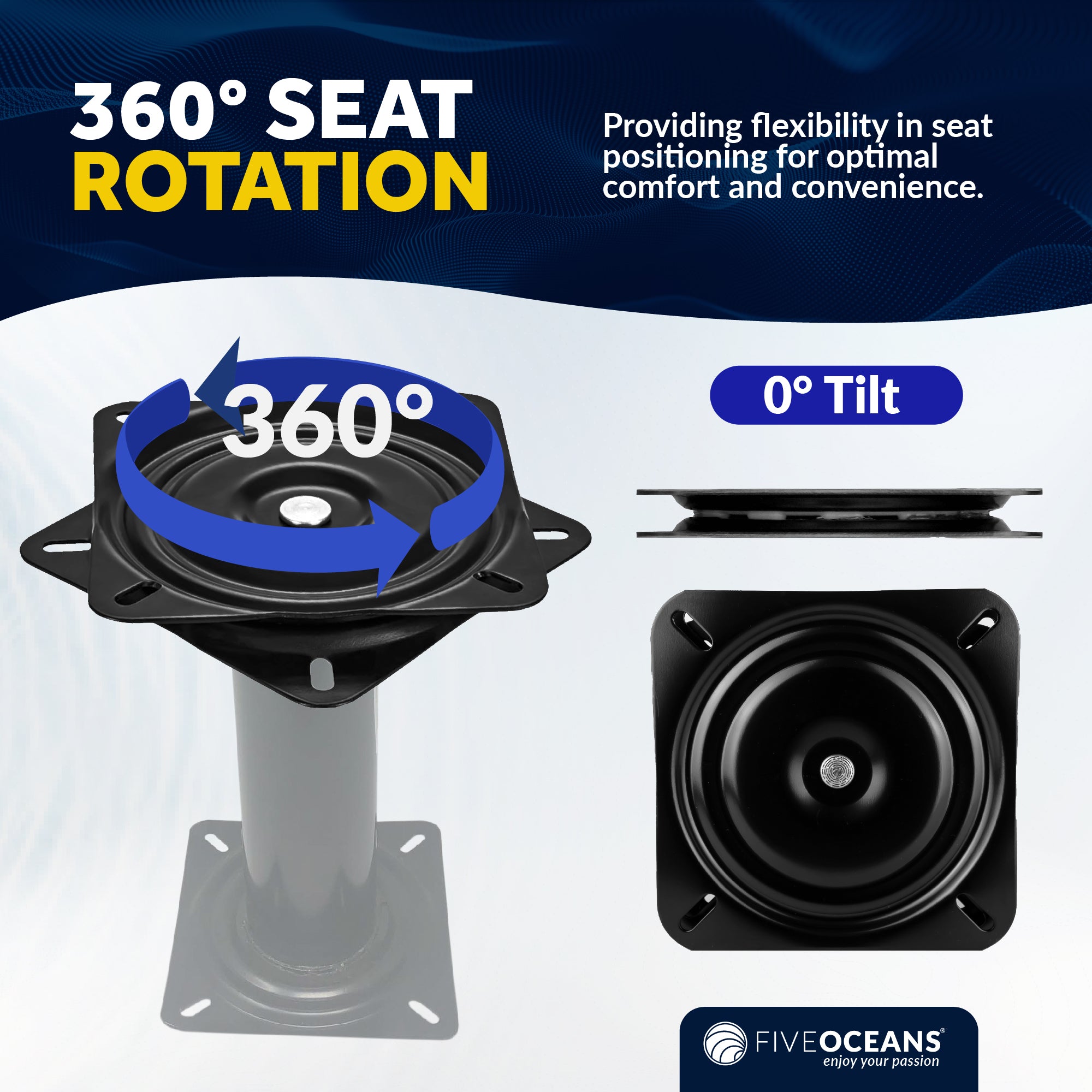 Heavy Duty Boat Seat with 360 Degree Swivel, Base Side 6-3/8 in (162mm) - FO2895 - Five Oceans