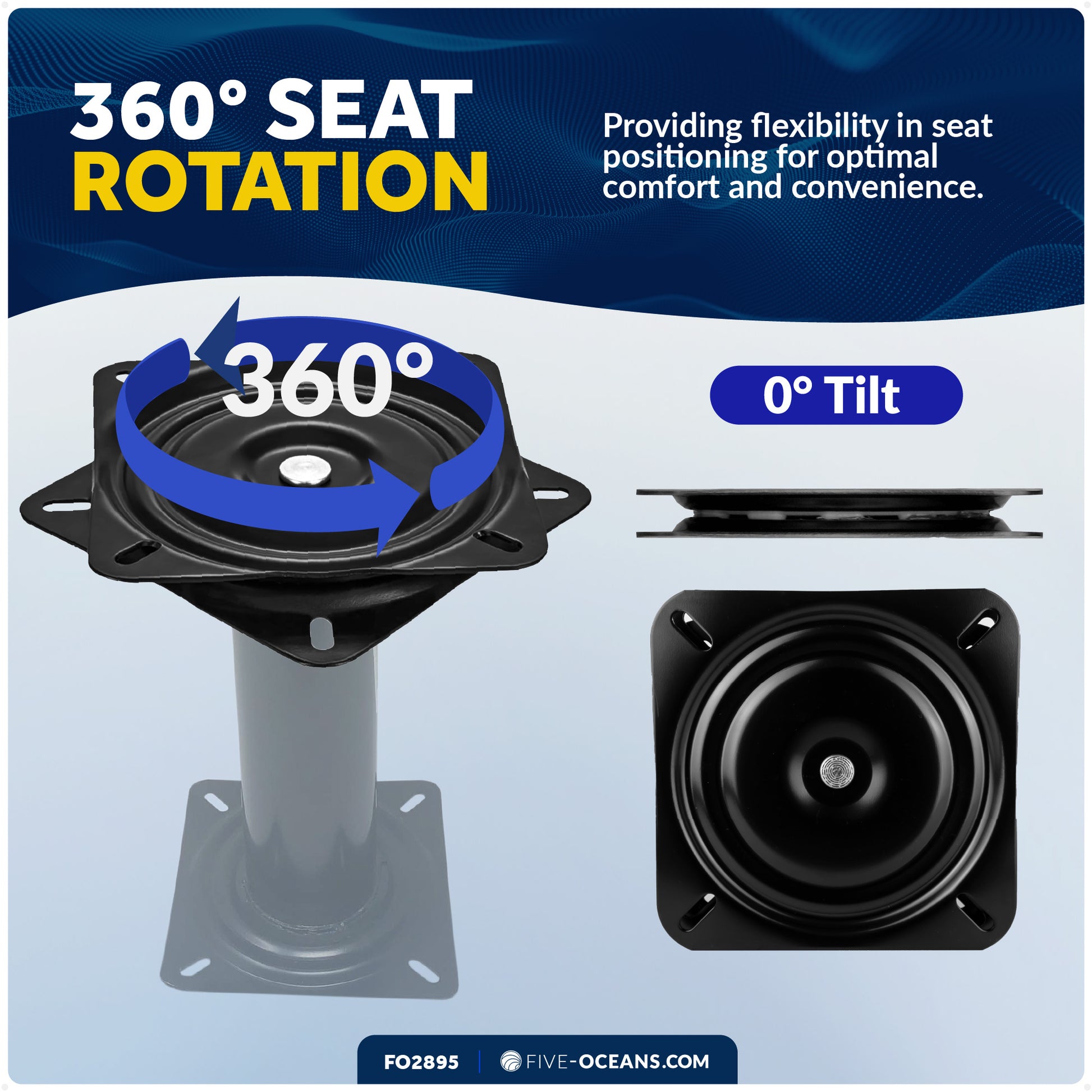 Heavy Duty Boat Seat with 360 Degree Swivel, Base Side 6-3/8 in (162mm) - FO2895 - Five Oceans