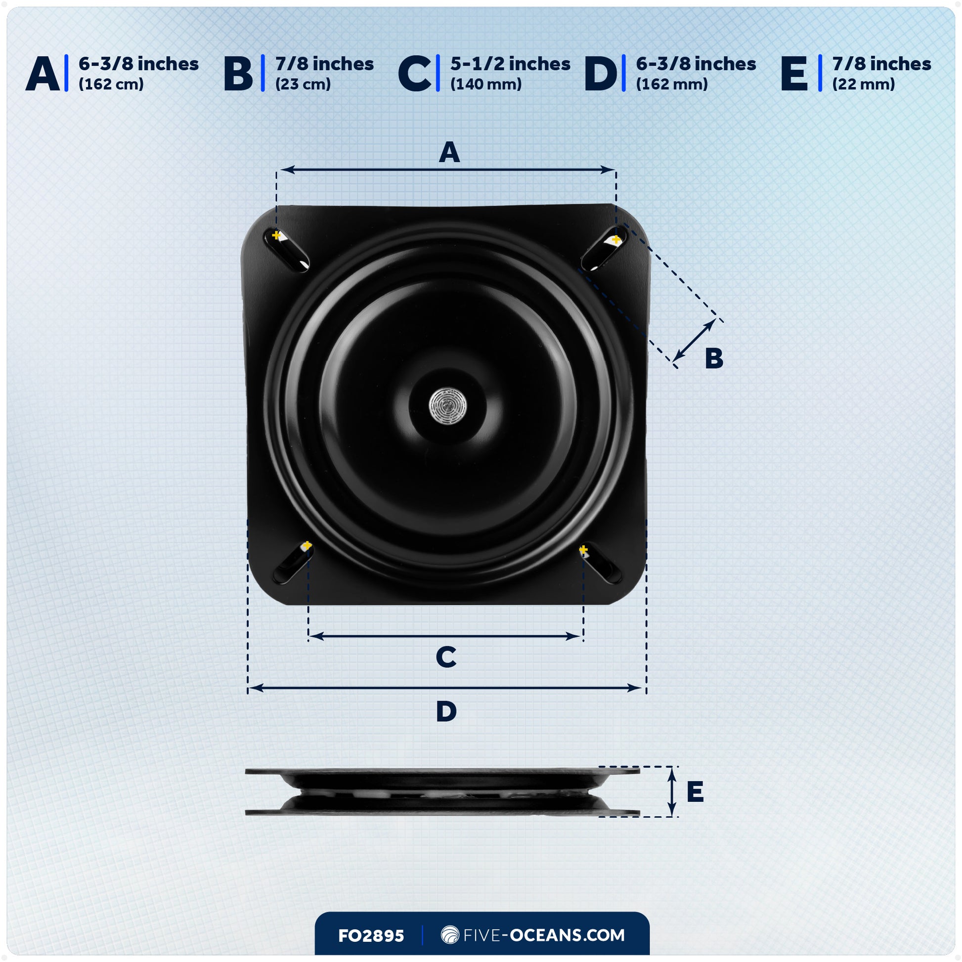 Heavy Duty Boat Seat with 360 Degree Swivel, Base Side 6-3/8 in (162mm) - FO2895 - Five Oceans