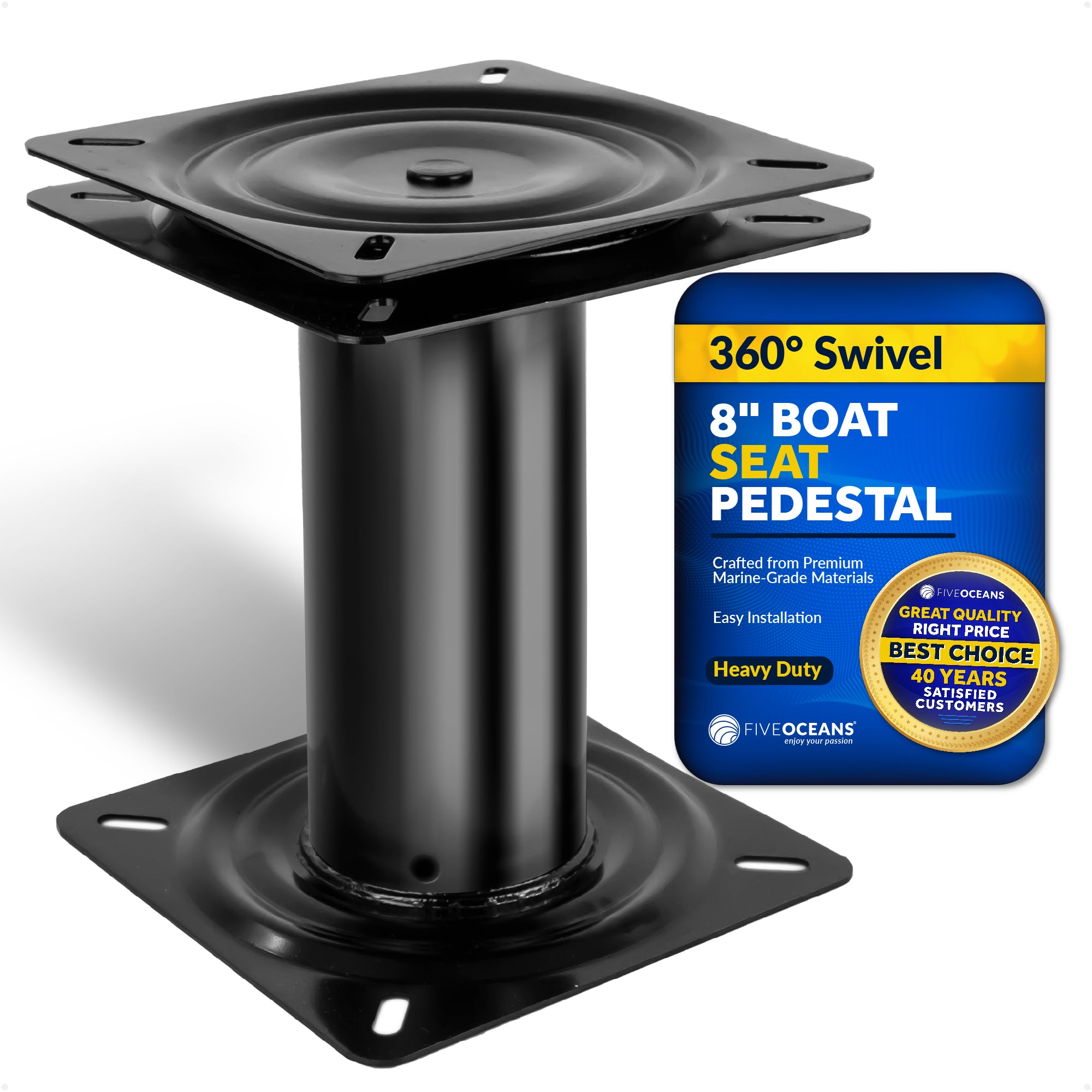 8" Boat Seat Pedestal with Swivel, Black EDC Steel - FO2896 - Five Oceans
