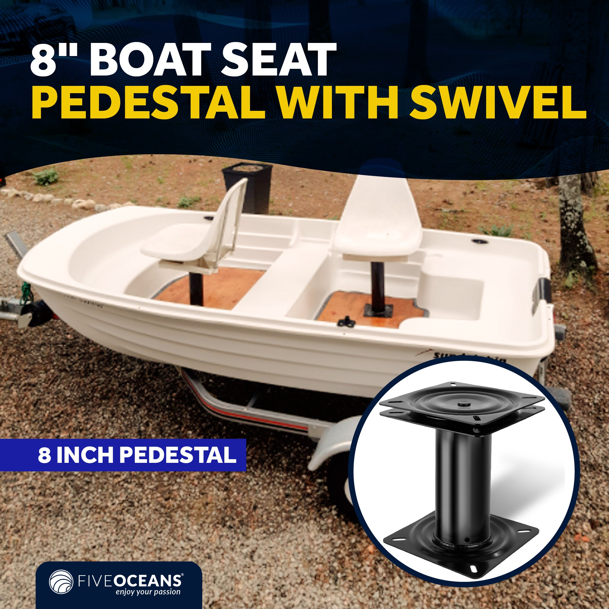 8" Boat Seat Pedestal with Swivel, Black EDC Steel - FO2896 - Five Oceans