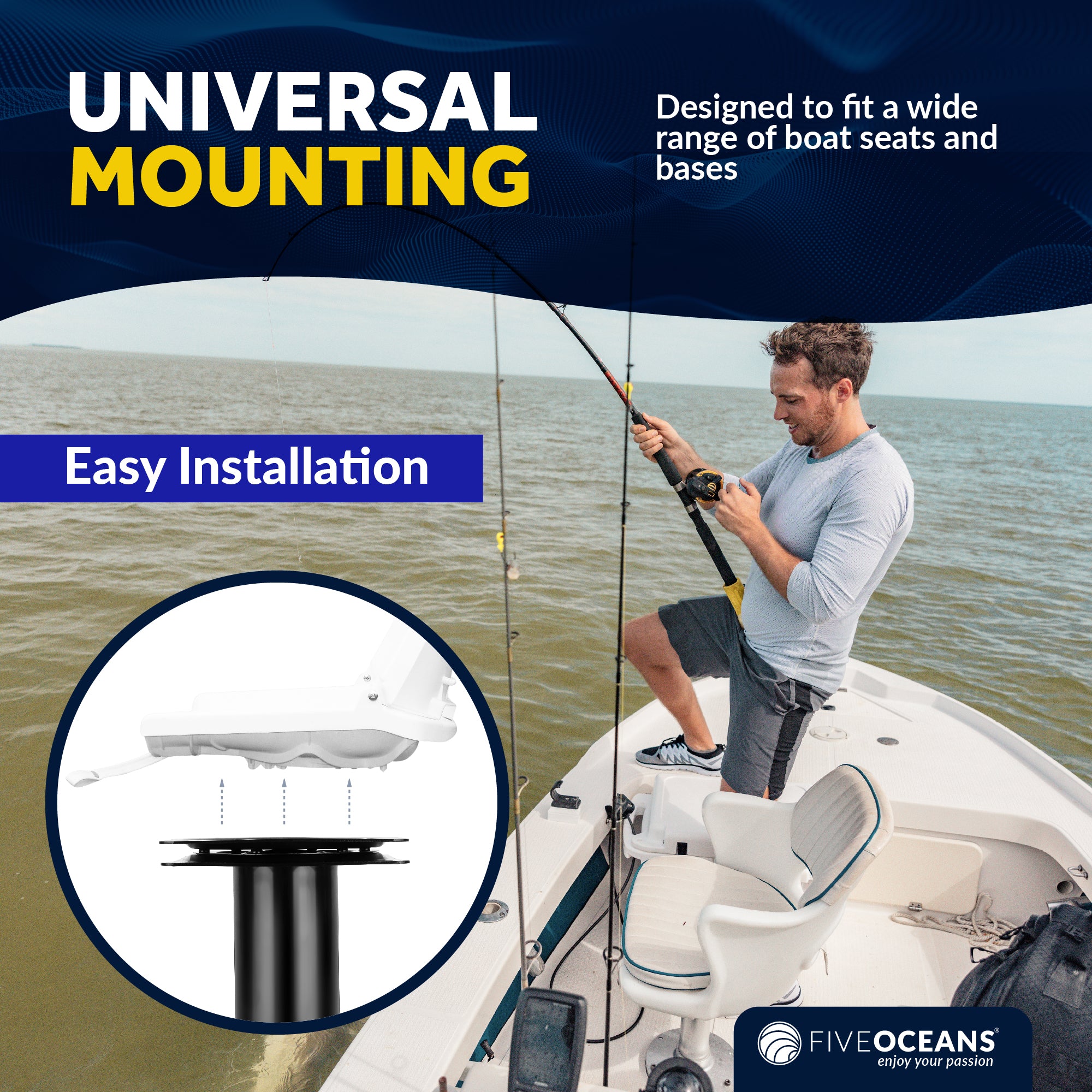 8" Boat Seat Pedestal with Swivel, Black EDC Steel - FO2896 - Five Oceans
