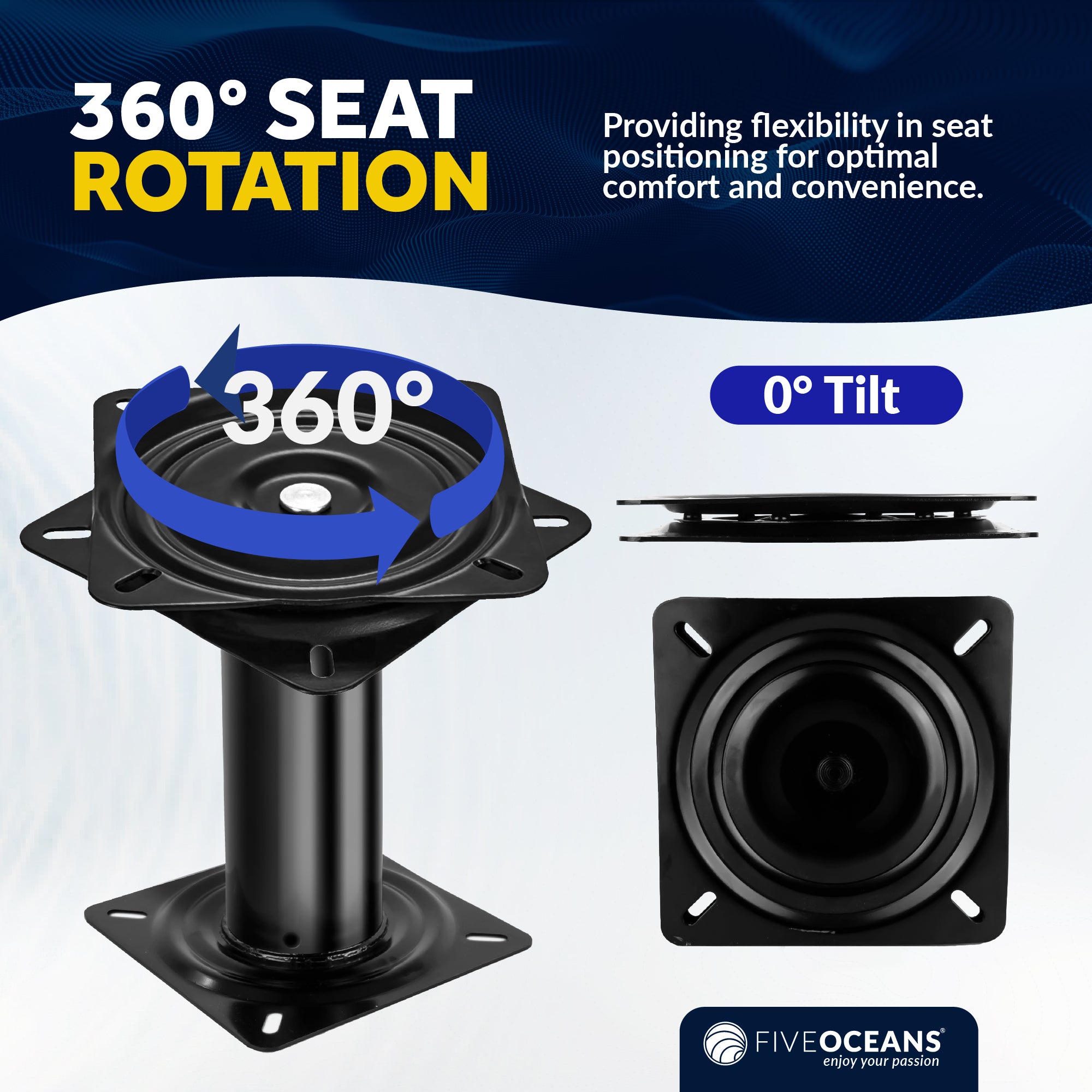 8" Boat Seat Pedestal with Swivel, Black EDC Steel - FO2896 - Five Oceans