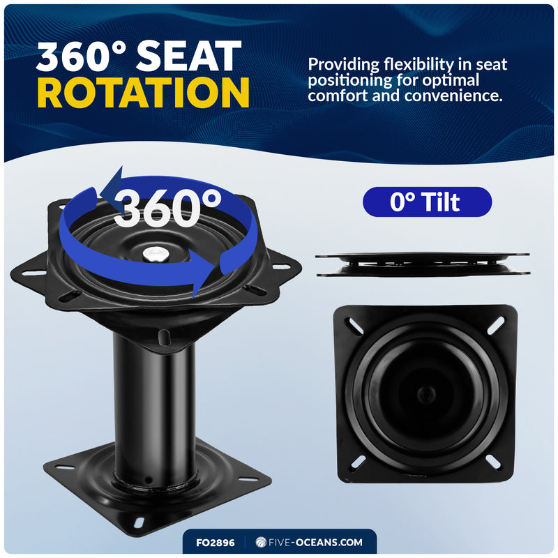 Seat Pedestal with Swivel, Fixed Height 8", Black EDC Steel - FO2896 - Five Oceans