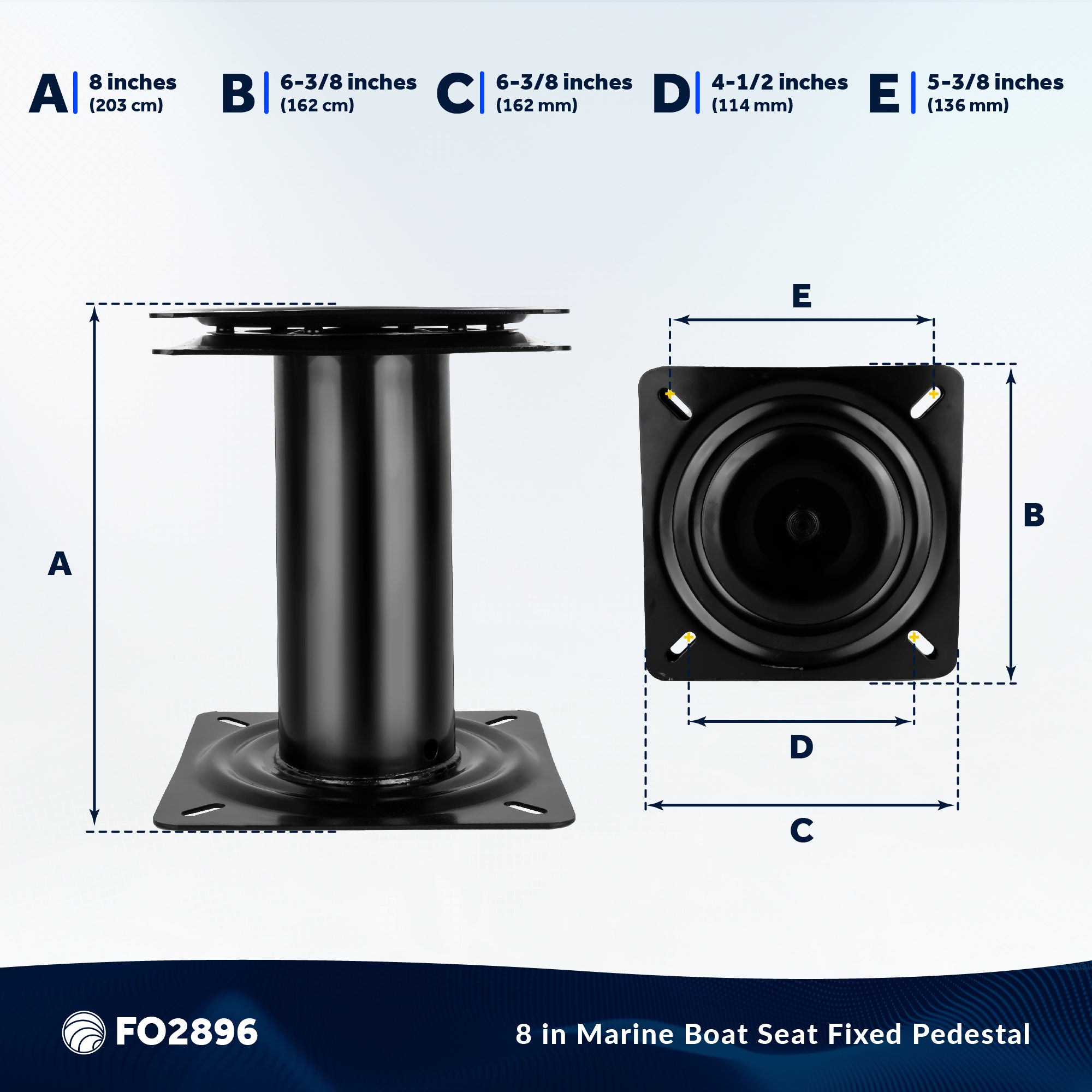 8" Boat Seat Pedestal with Swivel, Black EDC Steel - FO2896 - Five Oceans