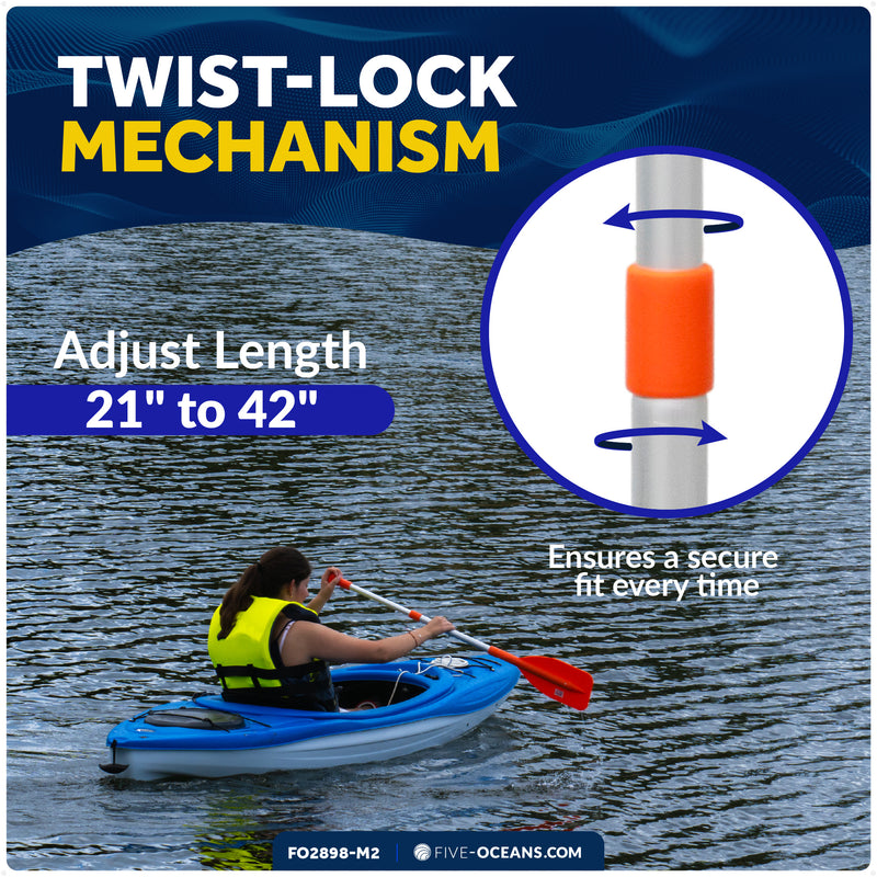 Floating Emergency Telescoping Paddle 21"-42", T-Grip, Orange, 2-Pack - FO2898-M2 - Five Oceans