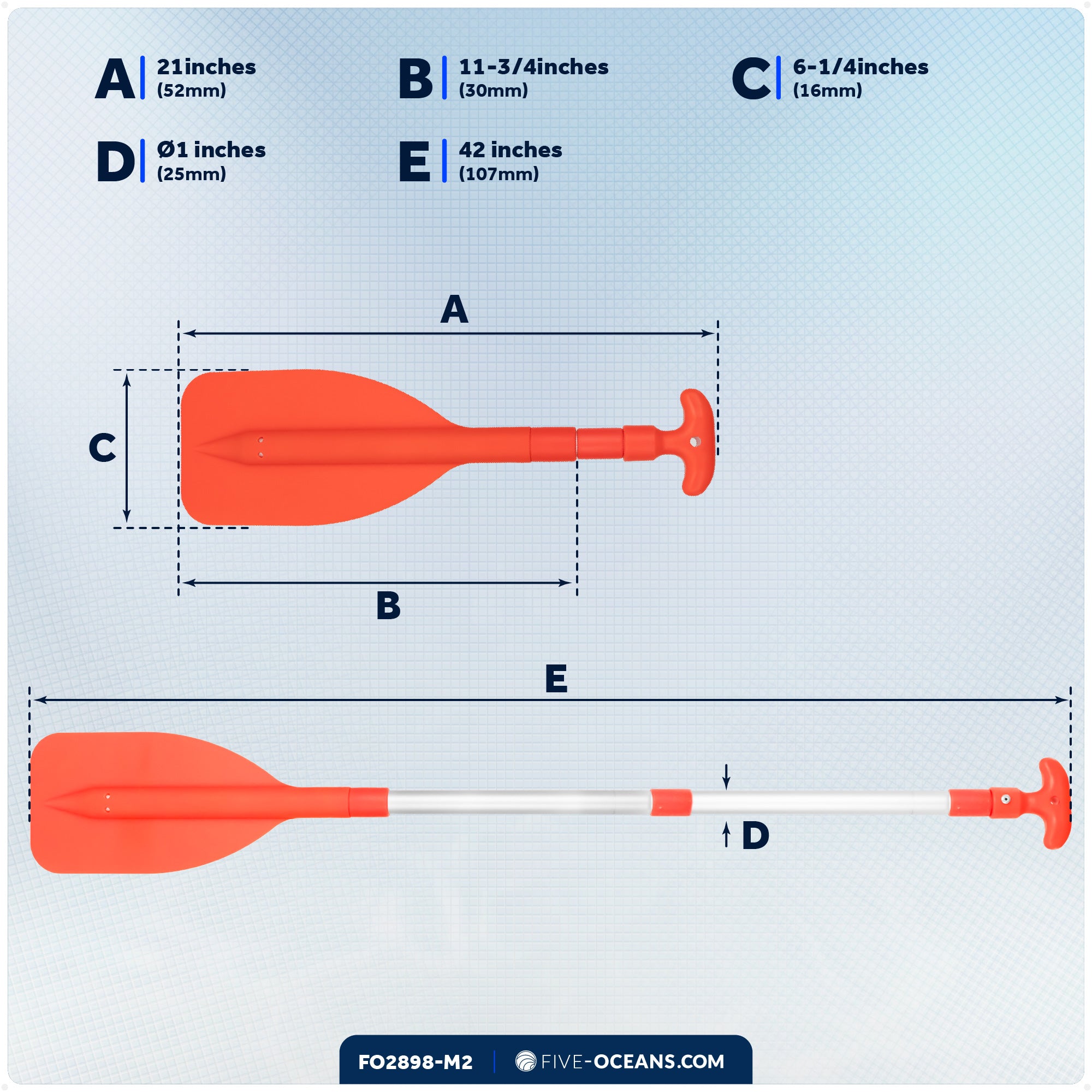 Emergency Floating Telescoping Paddle 21" to 42", T-Grip - Orange - 2-Pack - FO2898-M2