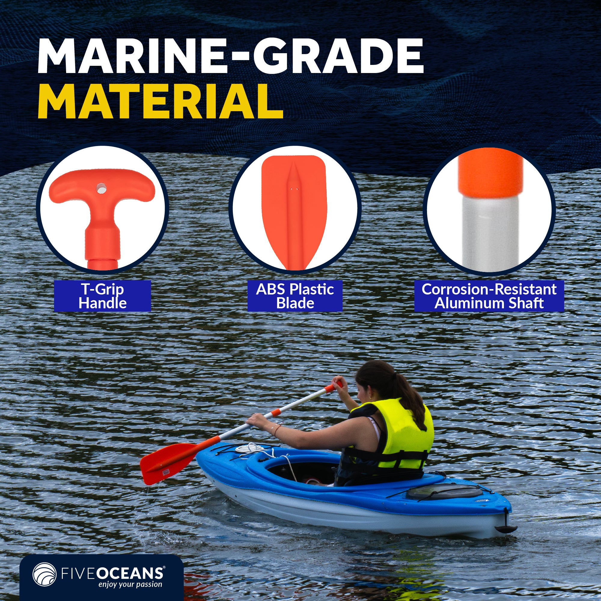 Emergency Floating Telescoping Paddle 21" to 42", T-Grip - Orange - FO2898 - Five Oceans