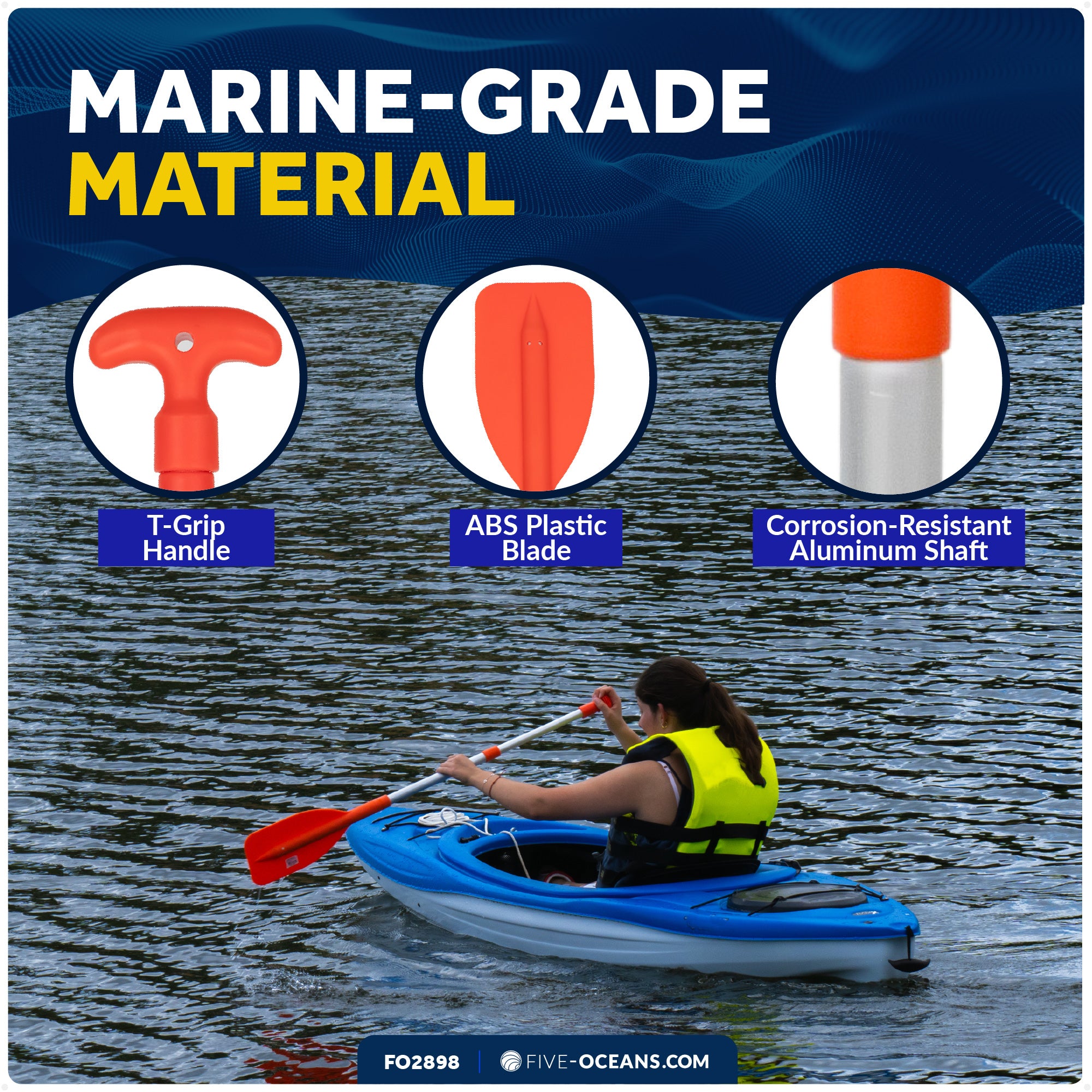 Emergency Floating Telescoping Paddle 21" to 42", T-Grip - Orange - FO2898