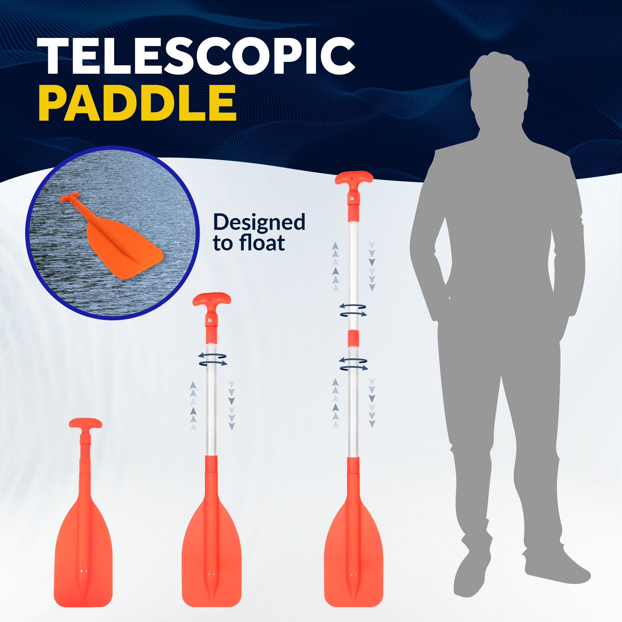 Emergency Floating Telescoping Paddle 21" to 42", T-Grip - Orange - FO2898 - Five Oceans
