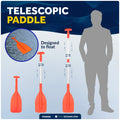 Floating Emergency Telescoping Paddle 21"-42", T-Grip, Orange - FO2898 - Five Oceans