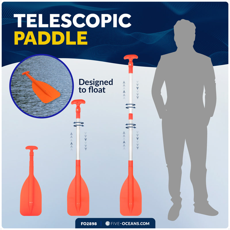 Floating Emergency Telescoping Paddle 21"-42", T-Grip, Orange - FO2898 - Five Oceans