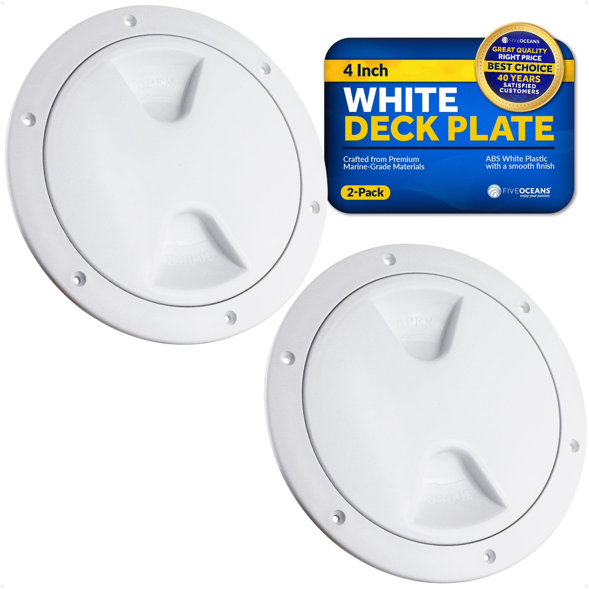 4" Deck Plate, Round, White 2-Pack - FO296-M2 - Five Oceans