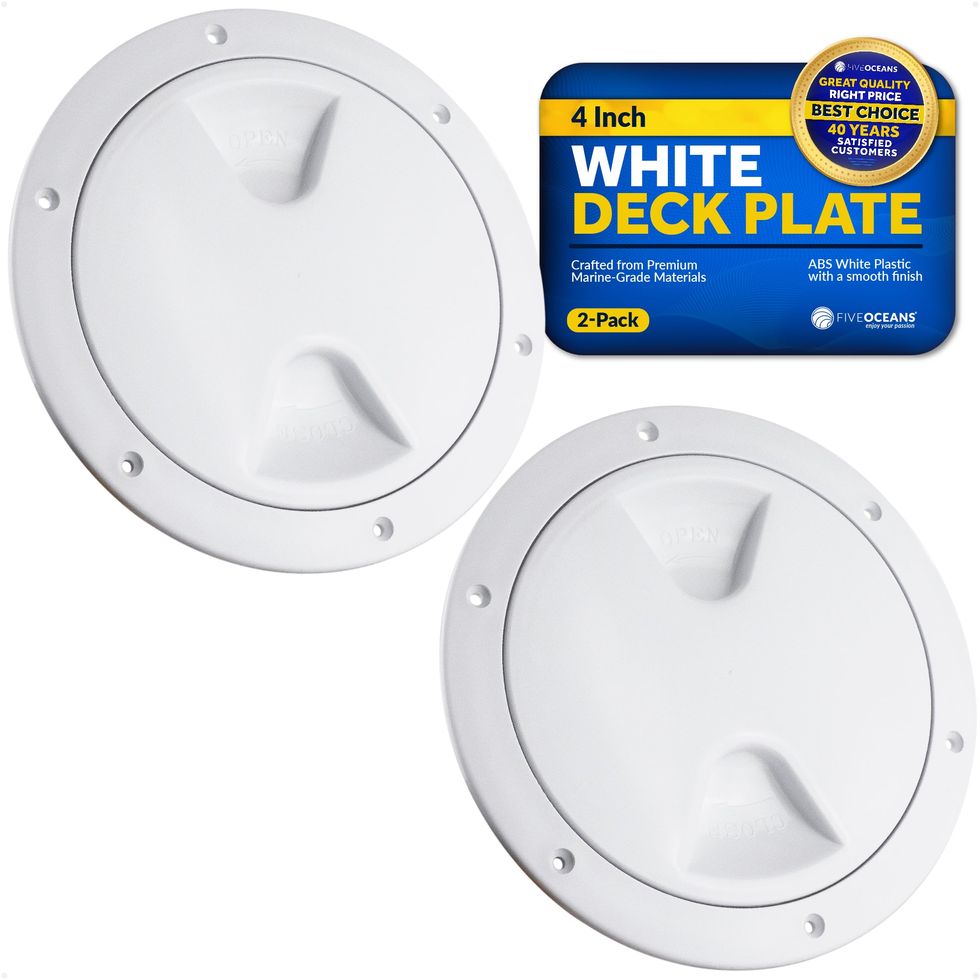 4" Deck Plate, Round, White 2-Pack - FO296-M2 - Five Oceans