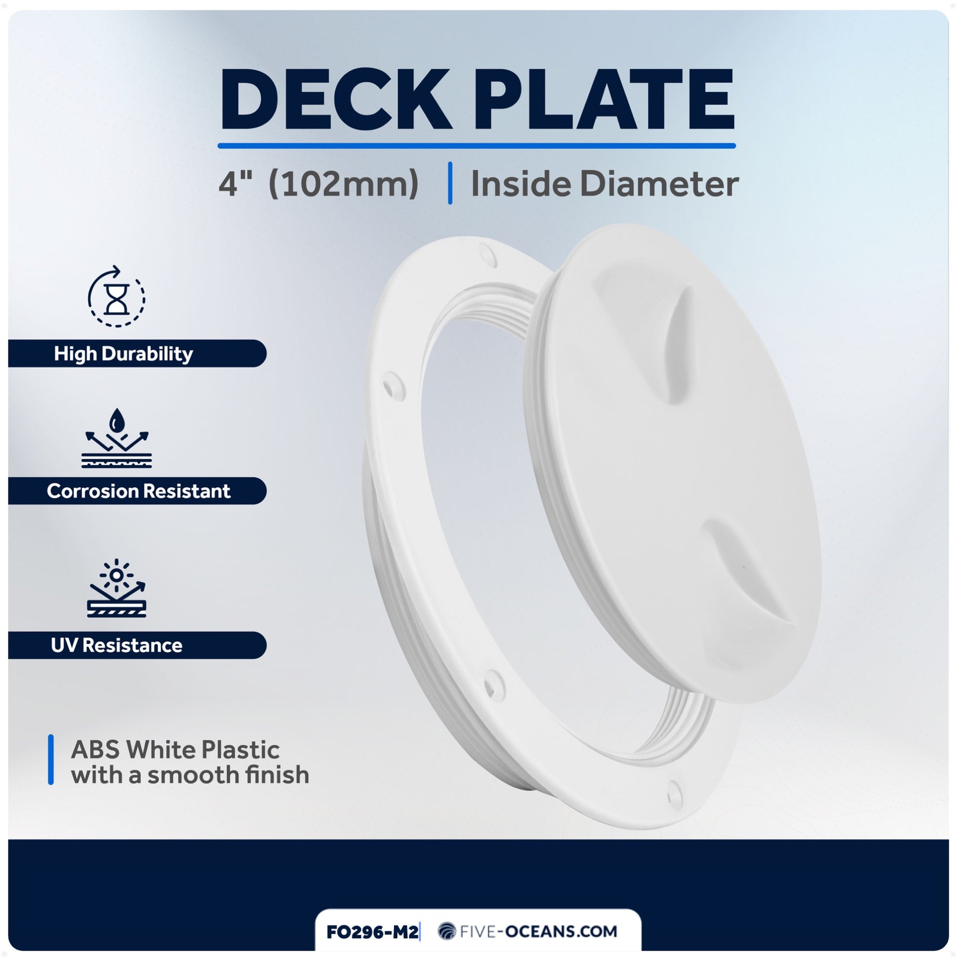 4" Deck Plate, Round, White 2-Pack - FO296-M2 - Five Oceans
