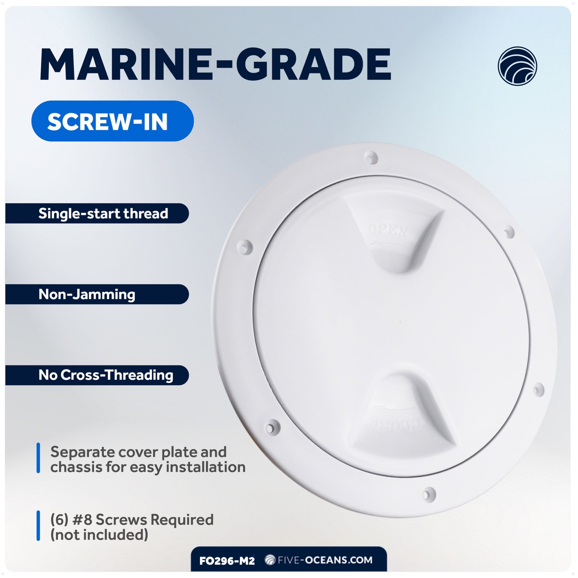 4" Deck Plate, Round, White 2-Pack - FO296-M2 - Five Oceans