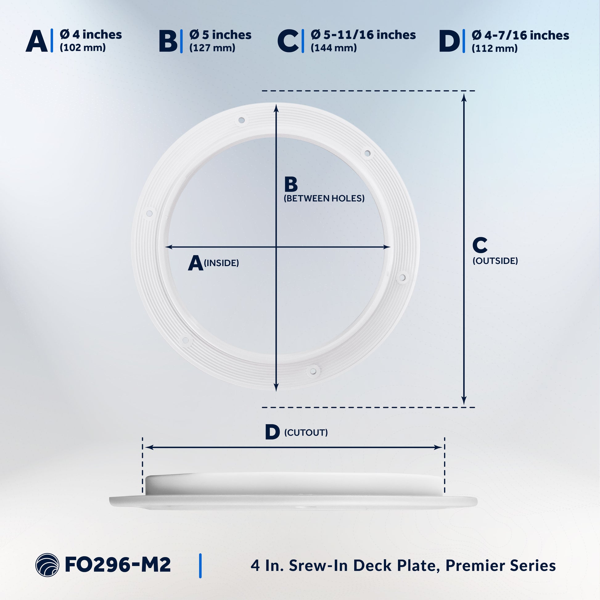 4" Deck Plate, Round, White 2-Pack - FO296-M2 - Five Oceans