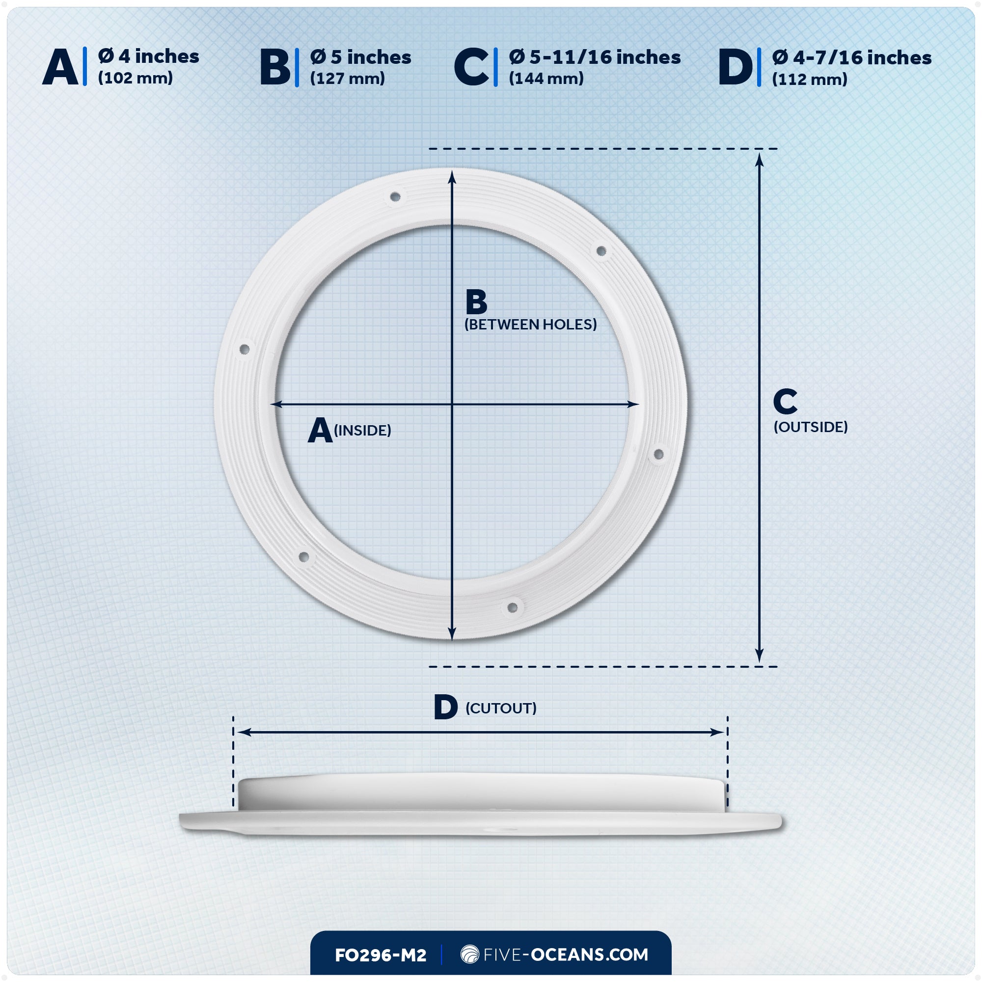 4" Deck Plate, Round, White 2-Pack - FO296-M2 - Five Oceans