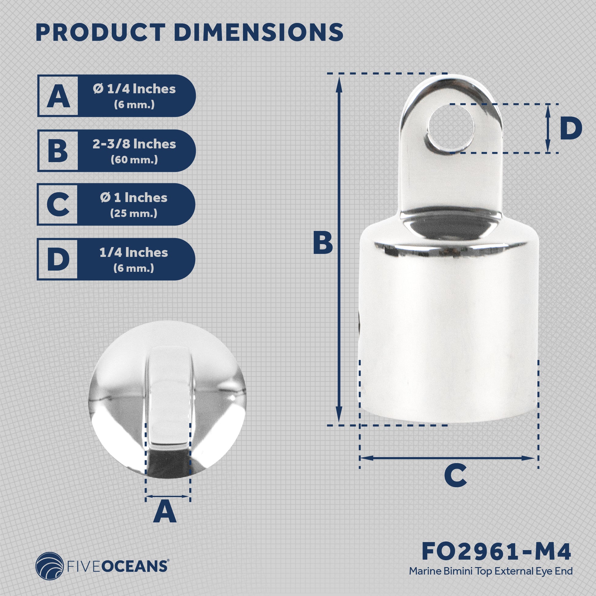 Bimini Top Hardware 1" External End Eye, AISI316 Stailess Steel - 4-Pack - FO2961-M4 - Five Oceans