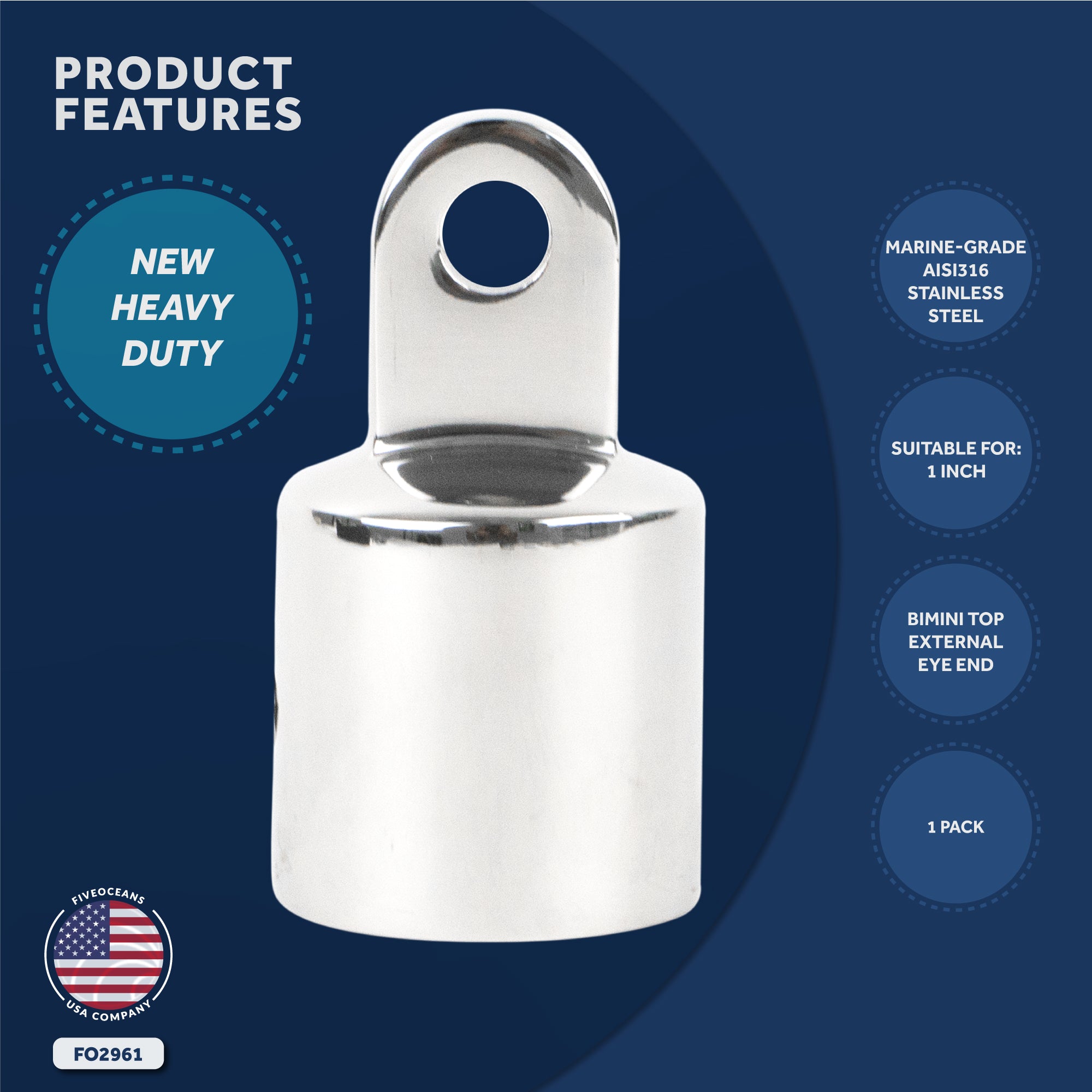 Bimini Top Hardware 1" External End Eye, AISI316 Stailess Steel - FO2961 - Five Oceans