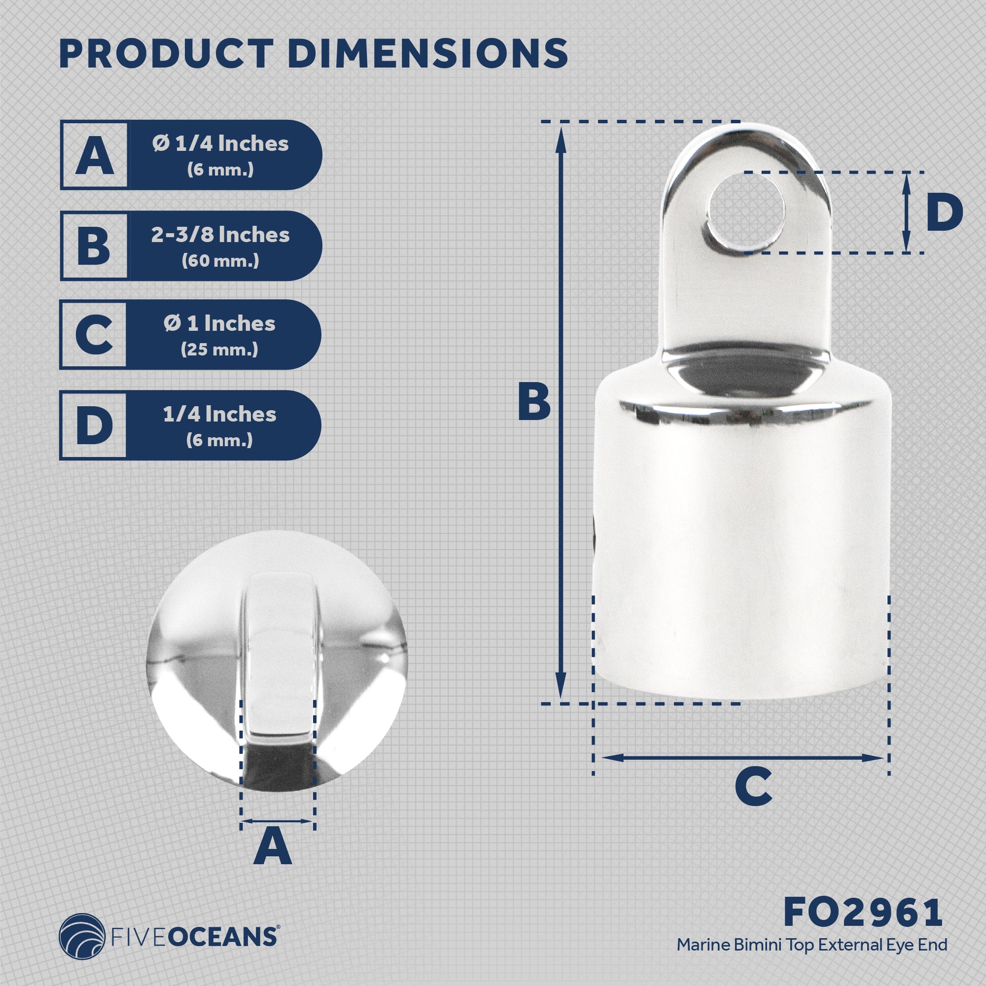 Bimini Top Hardware 1" External End Eye, AISI316 Stailess Steel - FO2961 - Five Oceans