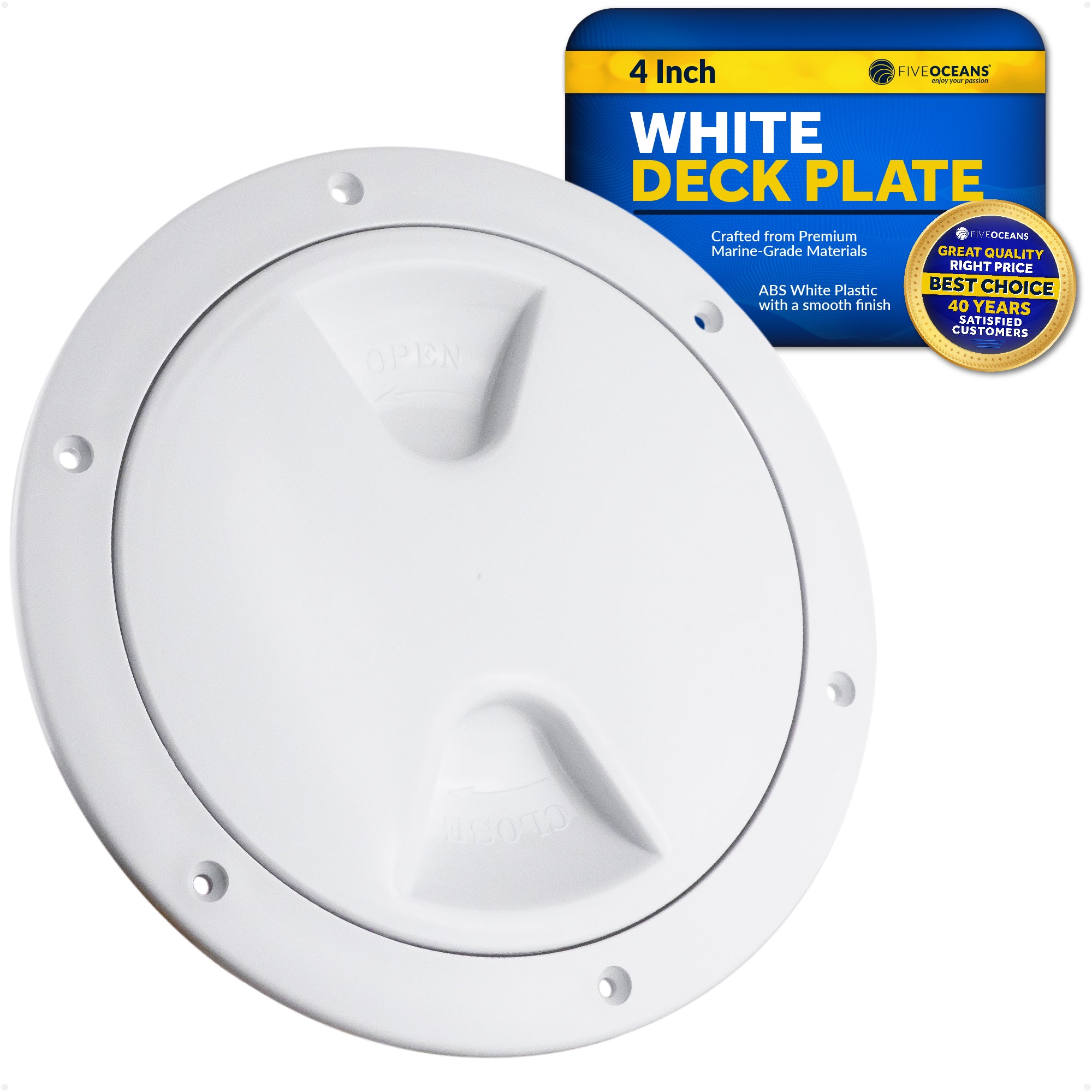 4" Deck Plate, Round, White - FO296 - Five Oceans