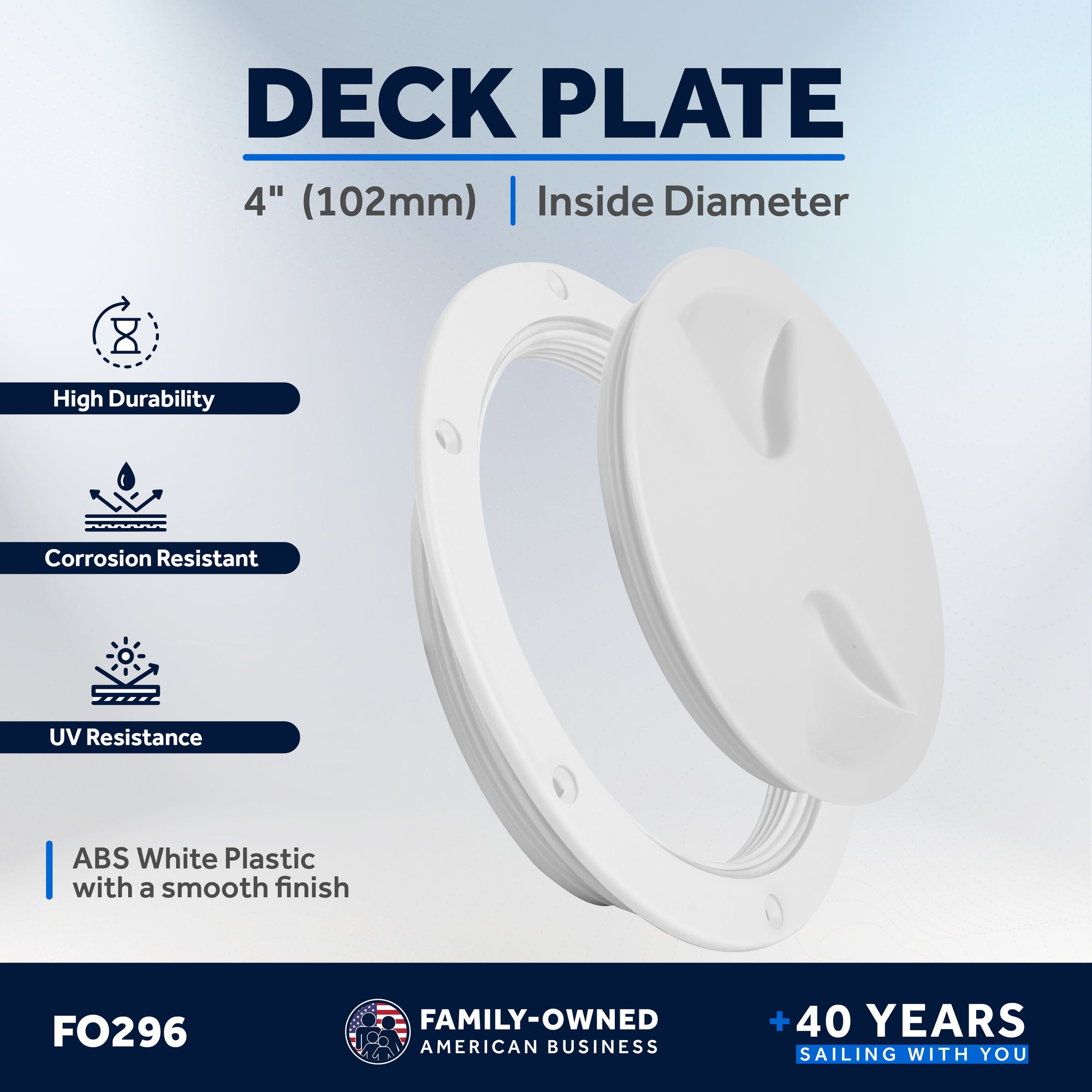 4" Deck Plate, Round, White - FO296