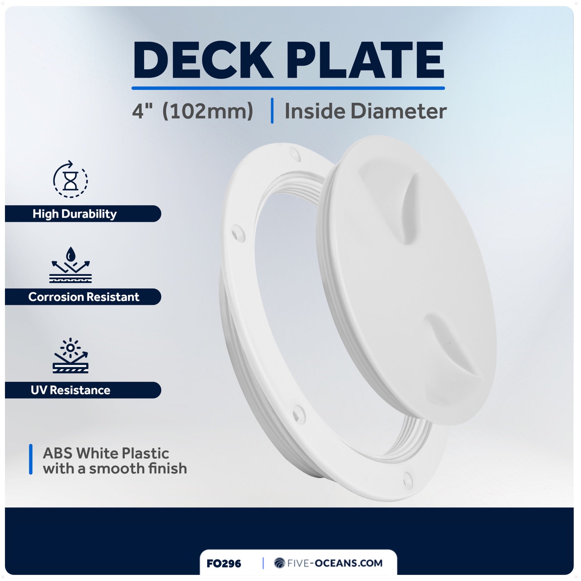4" Deck Plate, Round, White - FO296 - Five Oceans