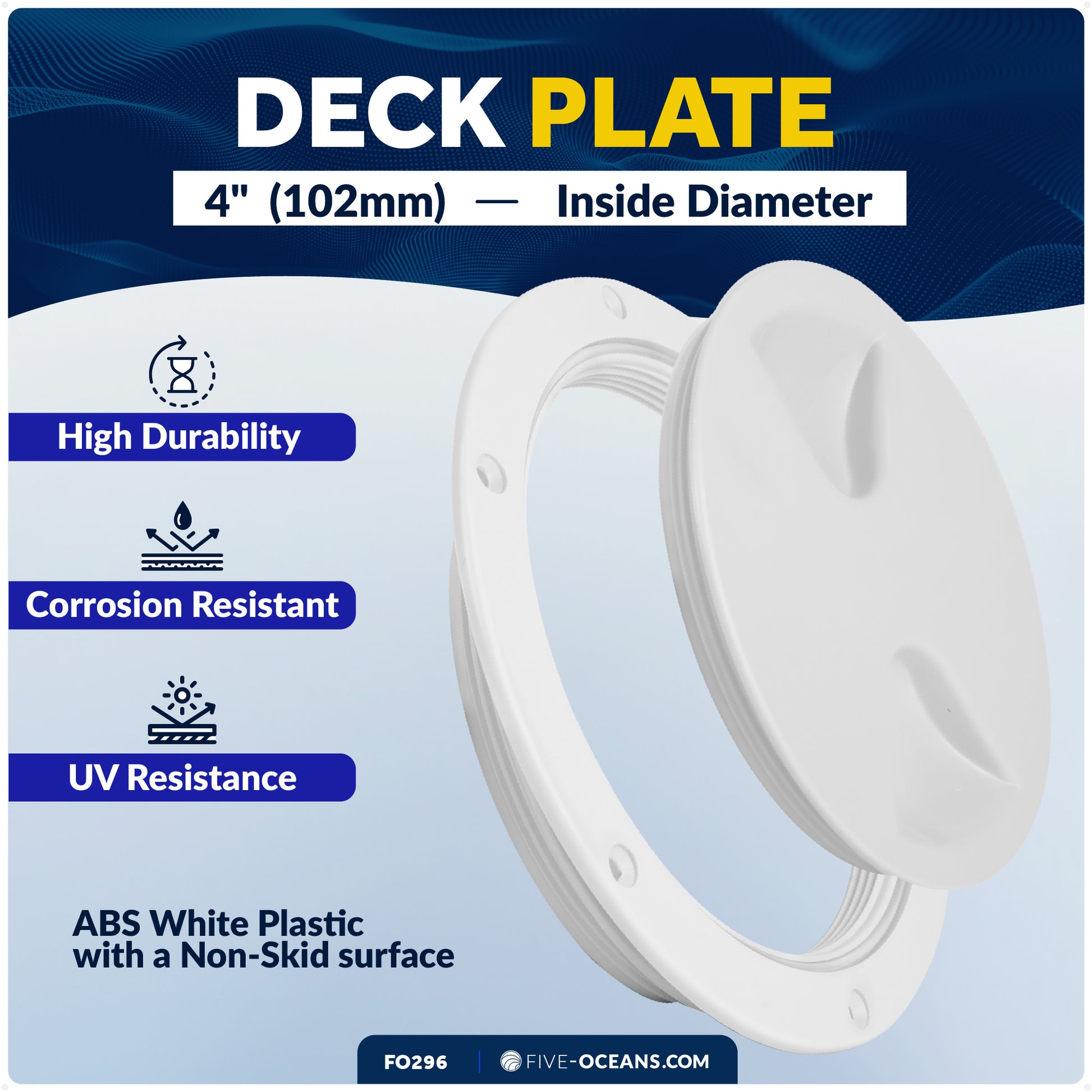 4" Deck Plate, Round, White - FO296 - Five Oceans