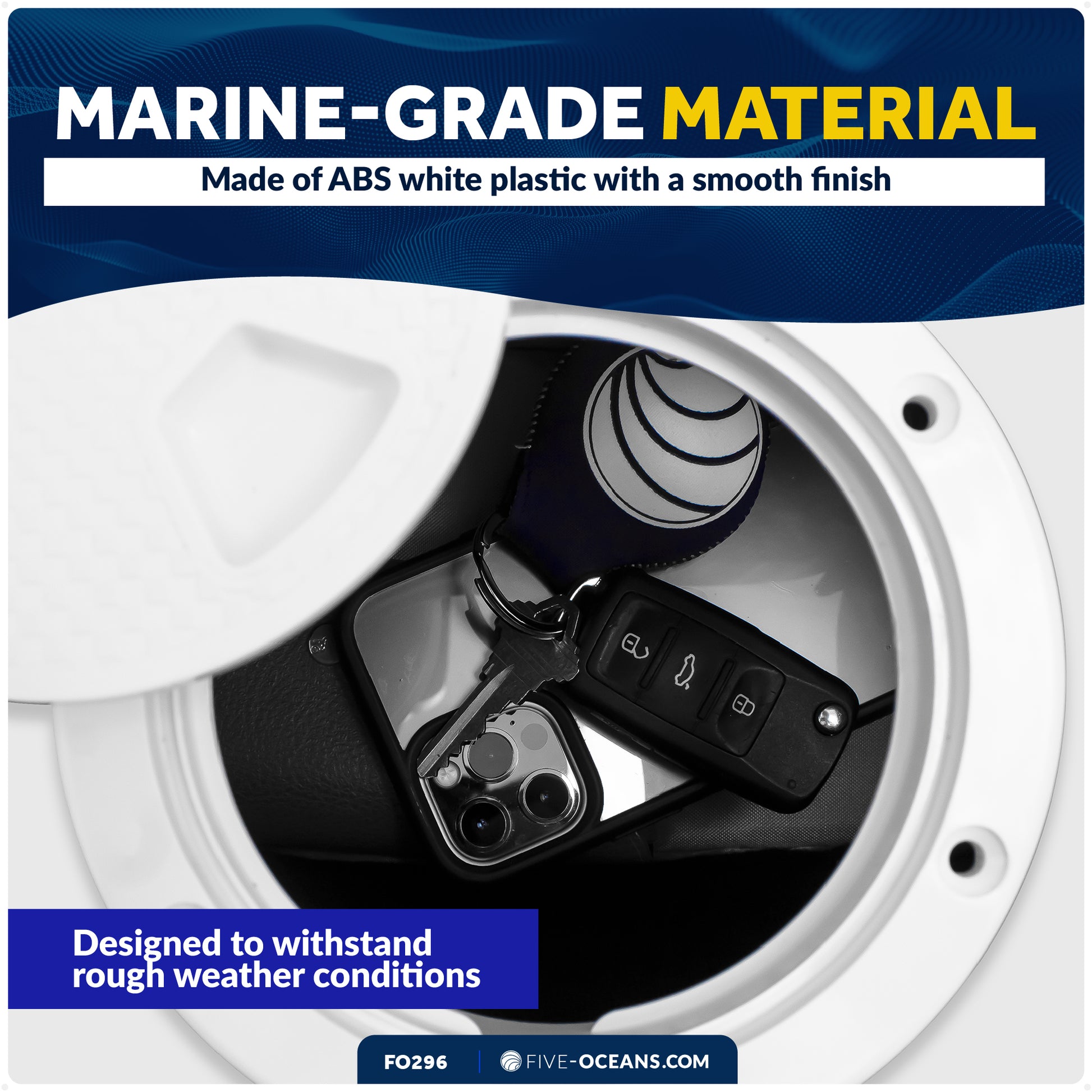 4" Deck Plate, Round, White - FO296 - Five Oceans