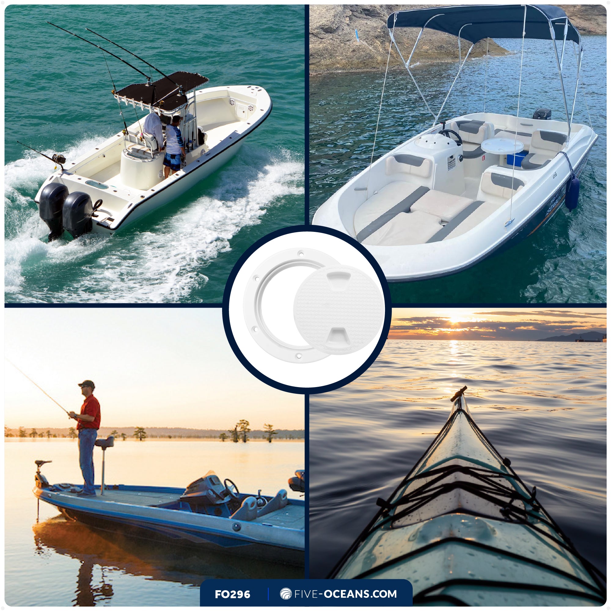 4" Deck Plate, Round, White - FO296 - Five Oceans