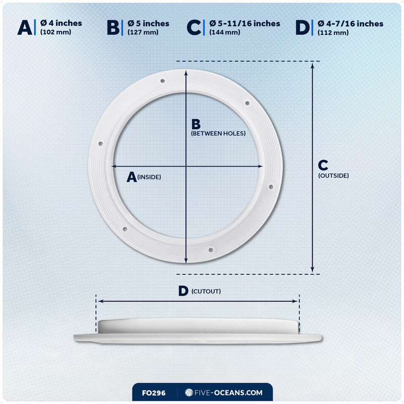 4" Deck Plate, Round, White - FO296 - Five Oceans