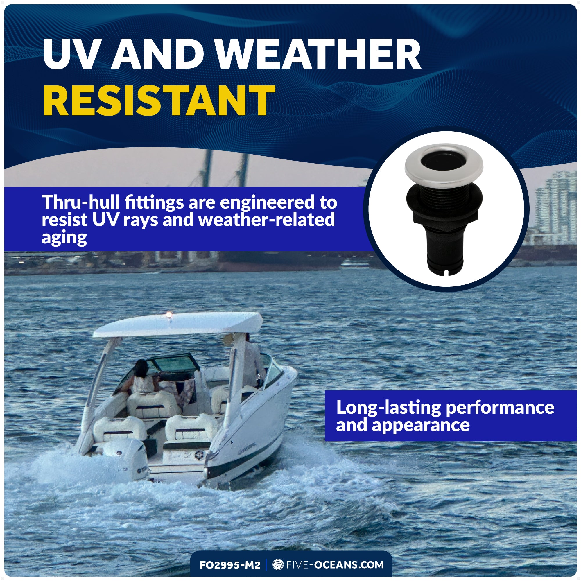 3/4" Thru-Hull Fitting, Black Nylon & Stainless Steel Head, 2-Pack – FO2995-M2 - Five Oceans