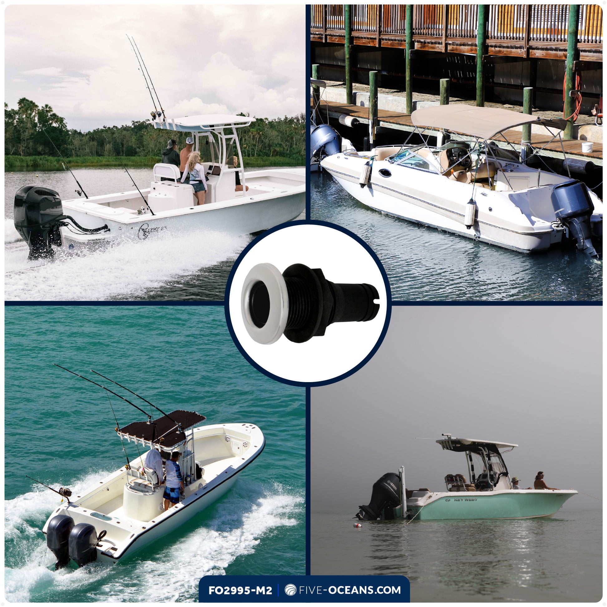 3/4" Thru-Hull Fitting, Black Nylon & Stainless Steel Head, 2-Pack – FO2995-M2 - Five Oceans