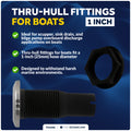 1" Thru-Hull Fitting, Black Nylon & Stainless Steel Head – FO2996 - Five Oceans