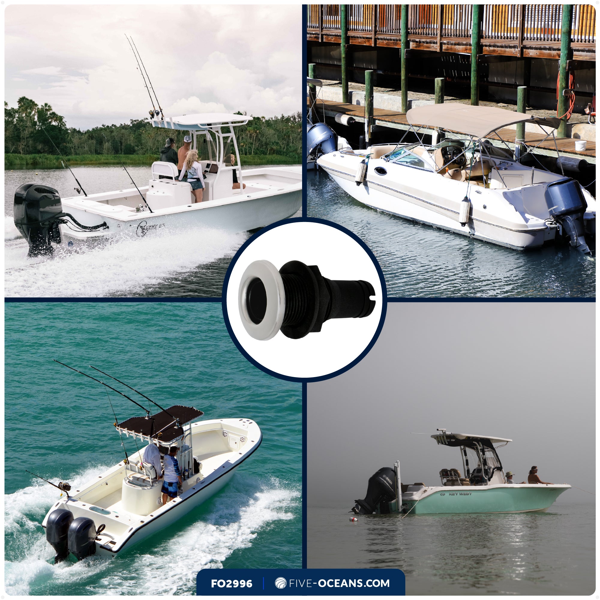 Thru Hull Fittings for Boats - 1" Hose, Black - FO2996