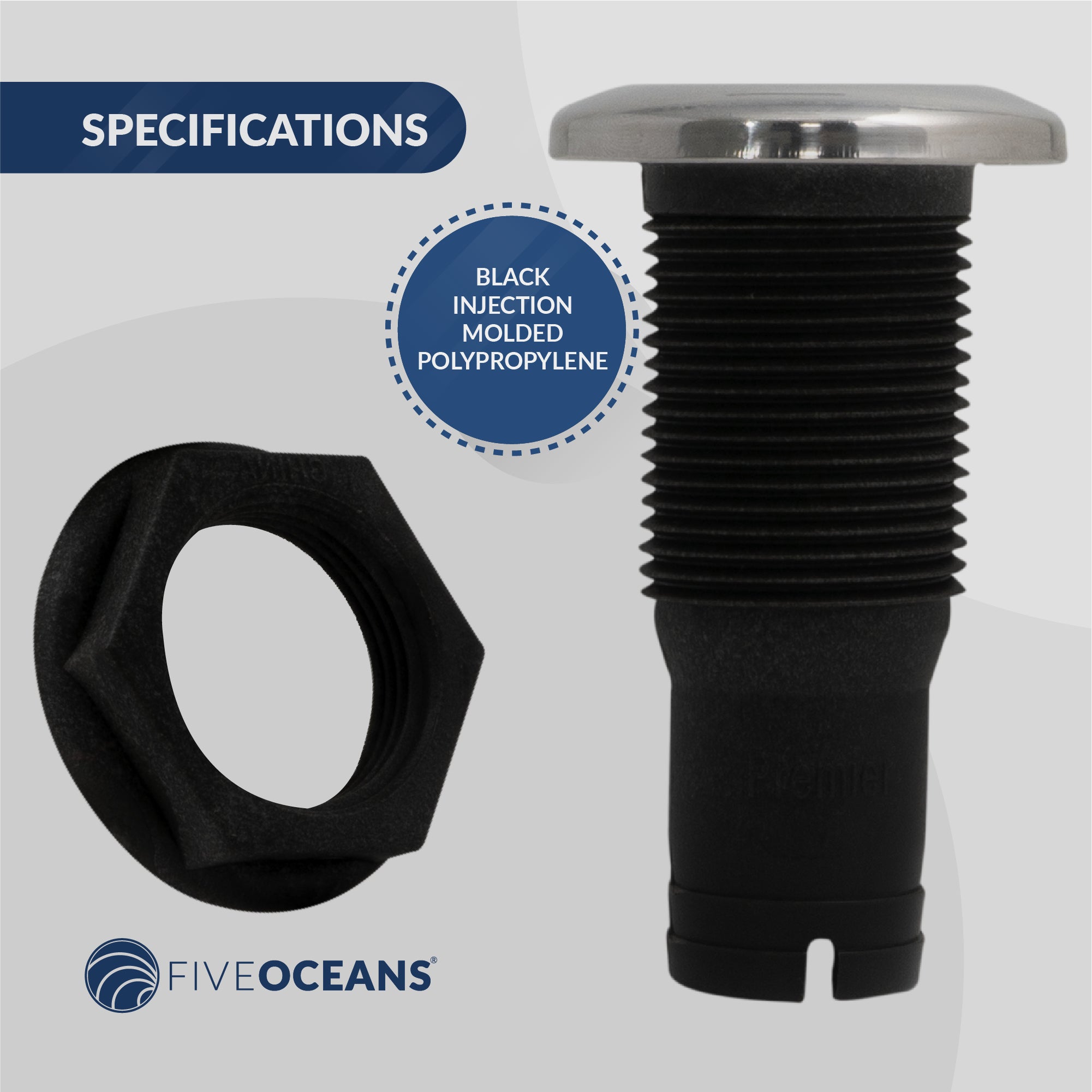 Thru Hull Fittings for Boats - 1-1/2" Hose, Black - 2-Pack - FO2997-M2 - Five Oceans