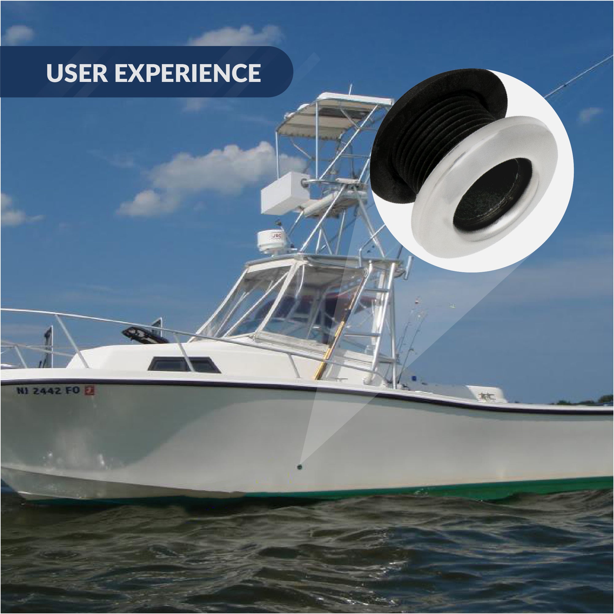 Thru Hull Fittings for Boats - 1-1/2" Hose, Black - 2-Pack - FO2997-M2 - Five Oceans