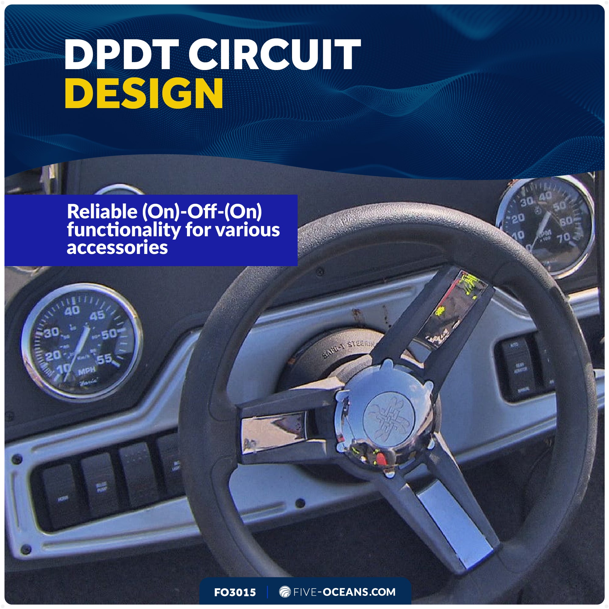 6-Pin (On)-Off-(On) Momentary LED Rocker Switch, DPDT, 25A/12V DC - 15A/24V DC - FO3015