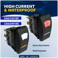 6-Pin (On)-Off-(On) Momentary LED Rocker Switch, DPDT, 25A/12V DC - 15A/24V DC - FO3015 - Five Oceans
