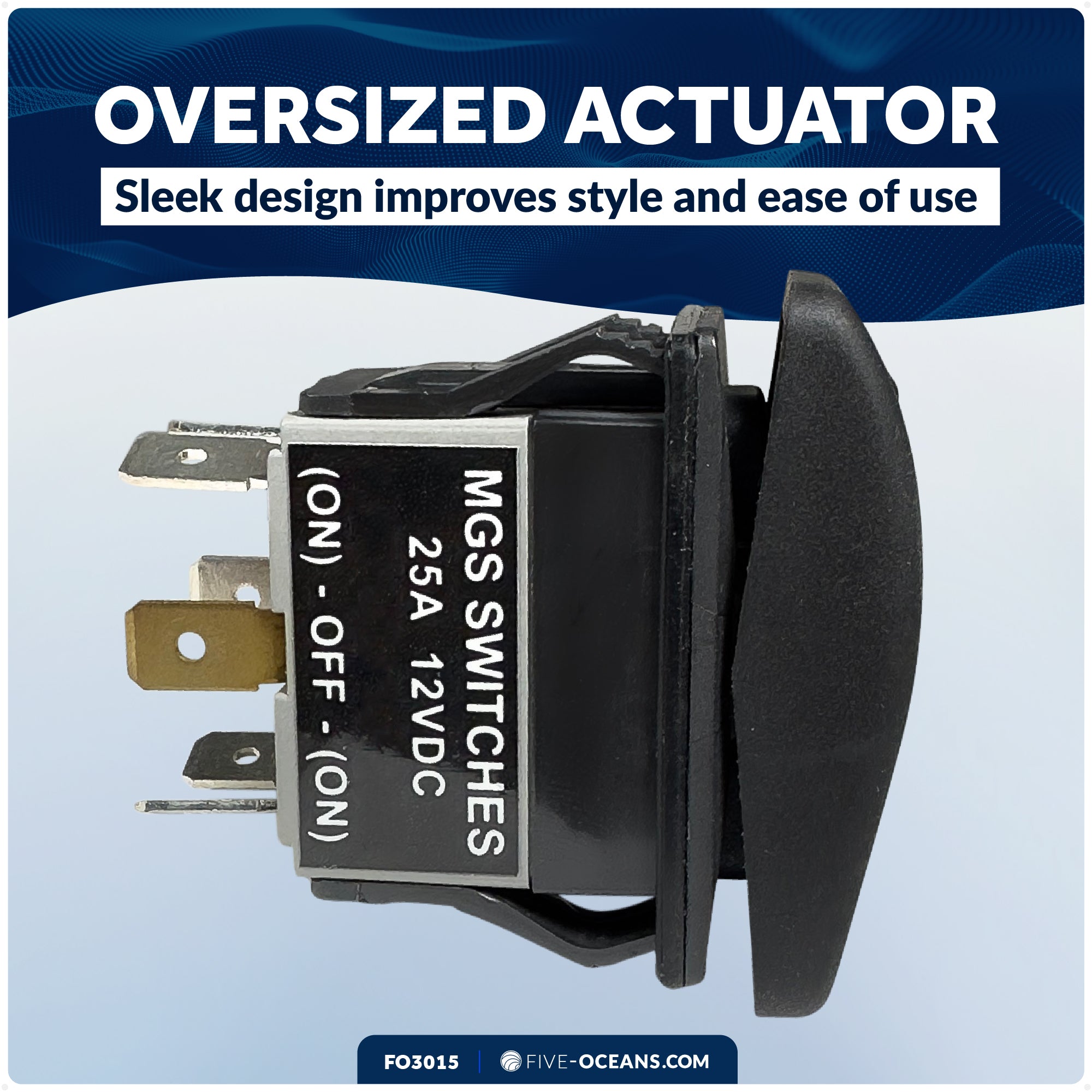 6-Pin (On)-Off-(On) Momentary LED Rocker Switch, DPDT, 25A/12V DC - 15A/24V DC - FO3015
