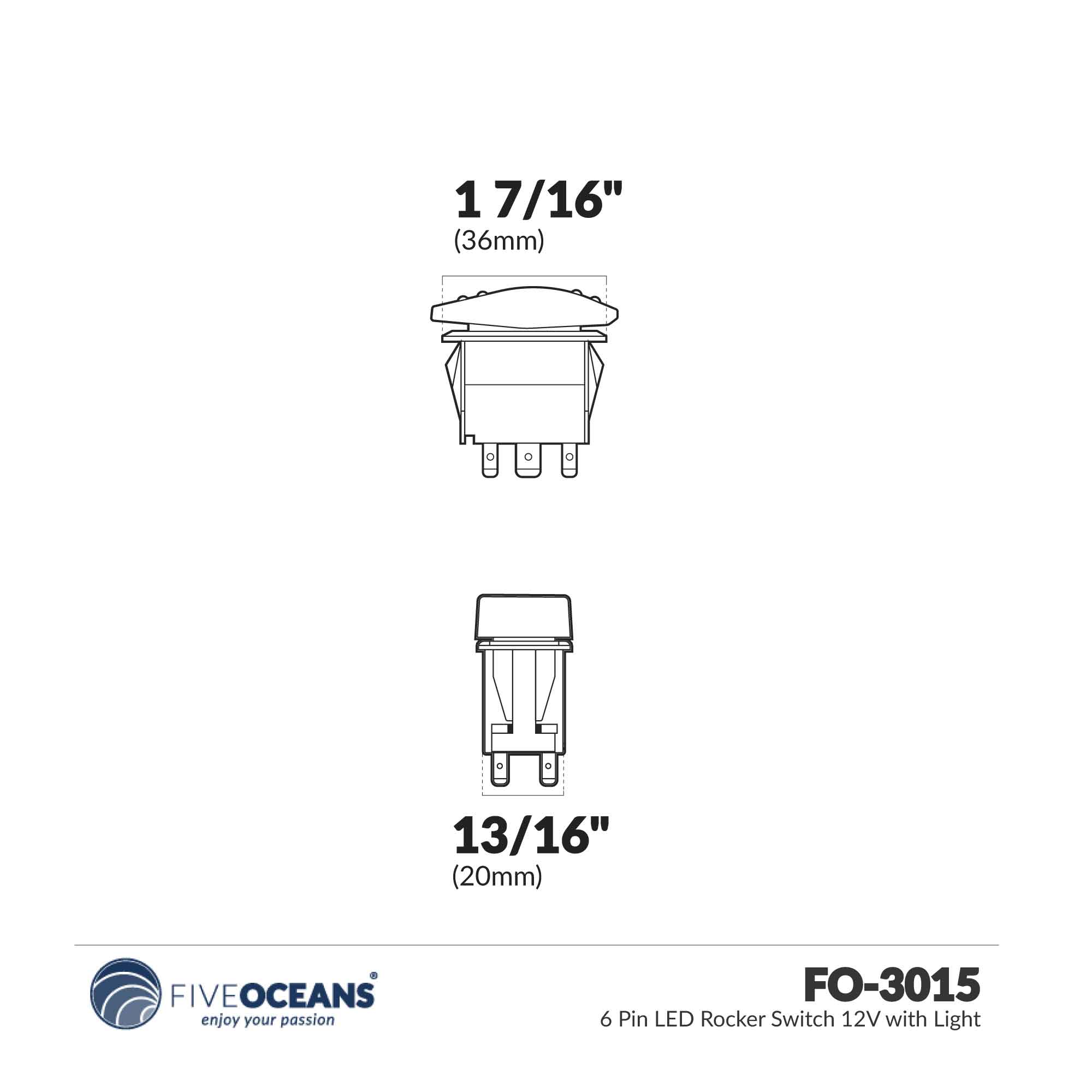 6-Pin (On)-Off-(On) Momentary Rocker Switch with LED - FO3015 - Five Oceans