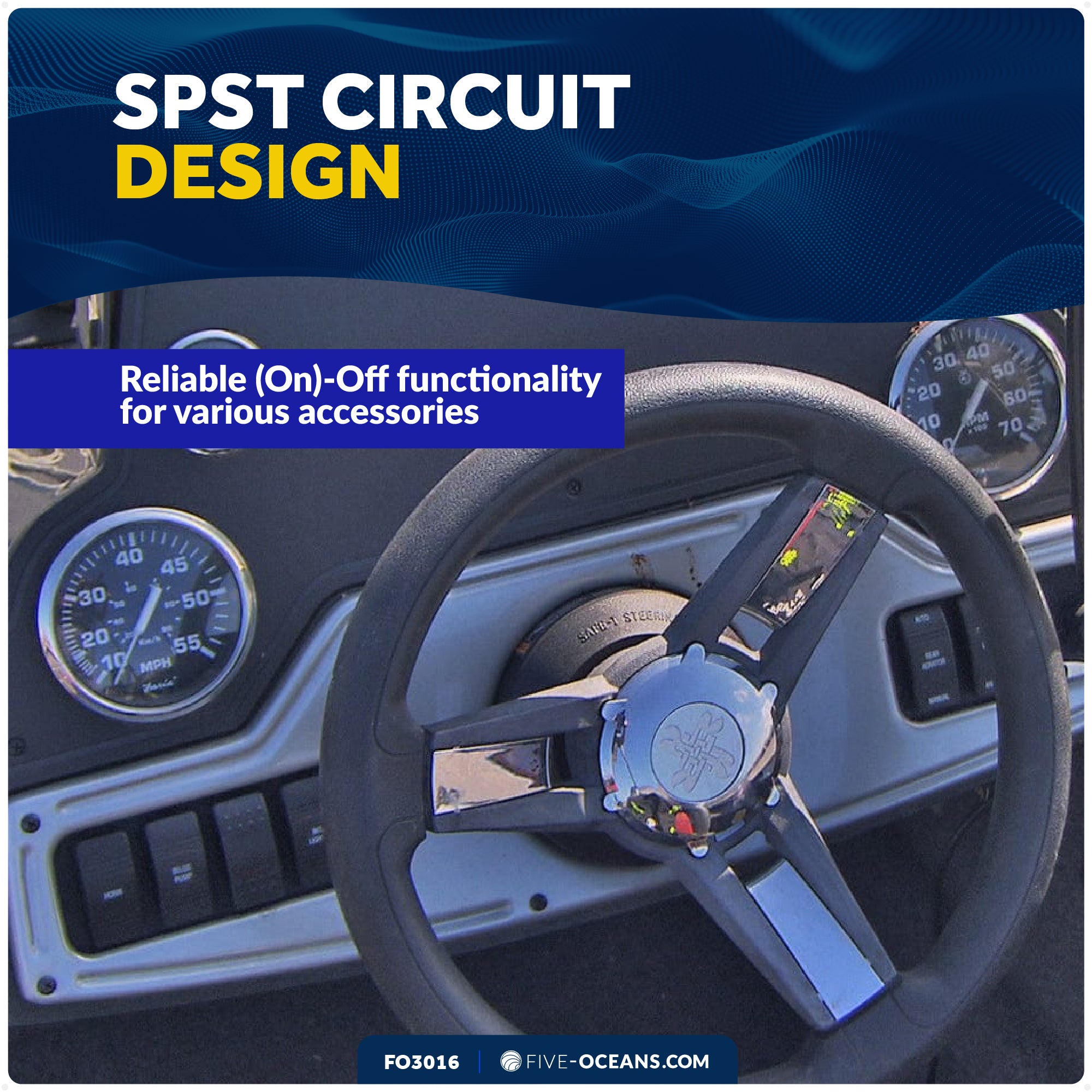 3-Pin (On)-Off Momentary LED Rocker Switch, SPST, 25A/12V DC - 15A/24V DC - FO3016 - Five Oceans