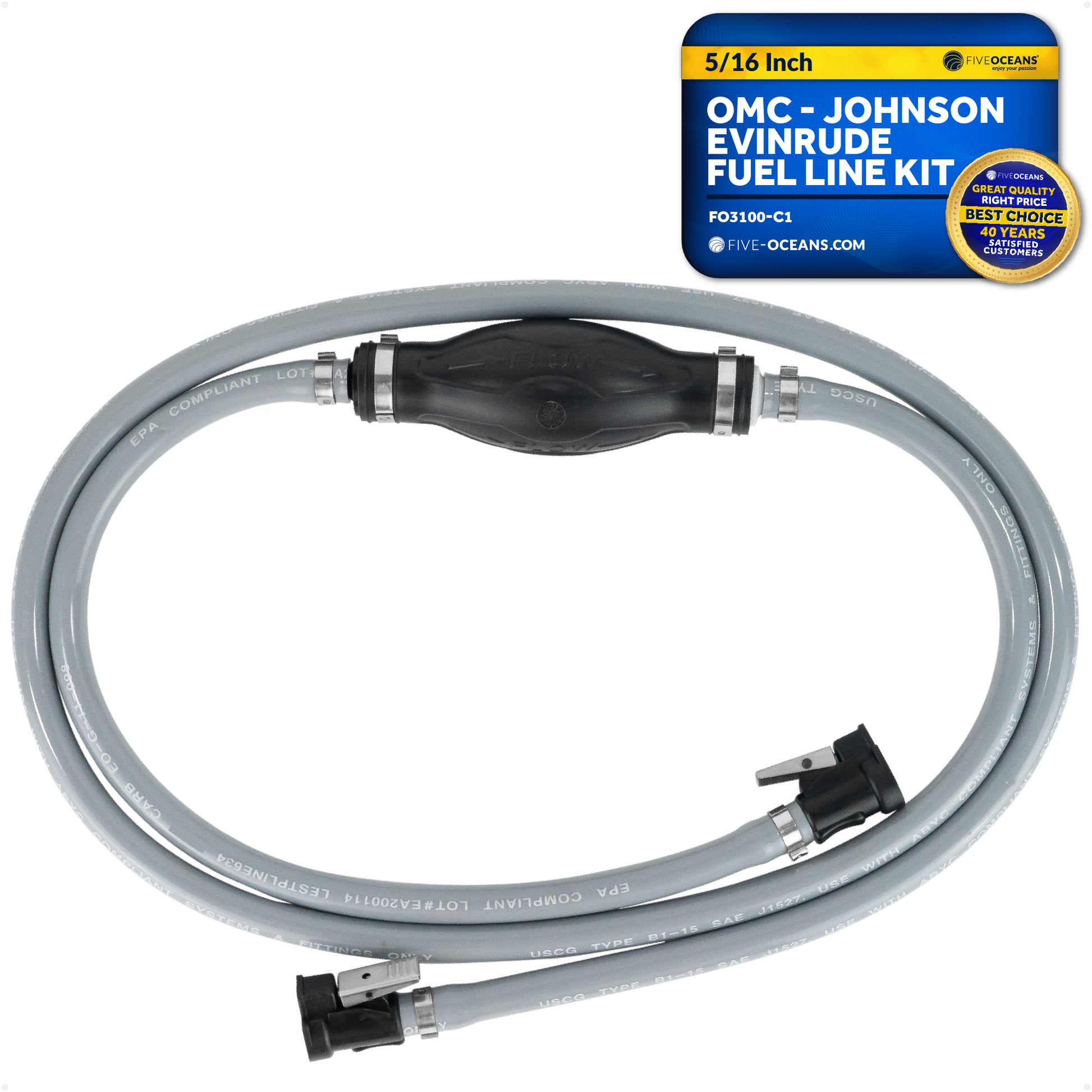 OMC/Johnson/Evinrude Marine Boat Fuel Line Kit, 5/16-Inch x 6-Foot, EPA/CARB Approved - FO3100-C1 - Five Oceans