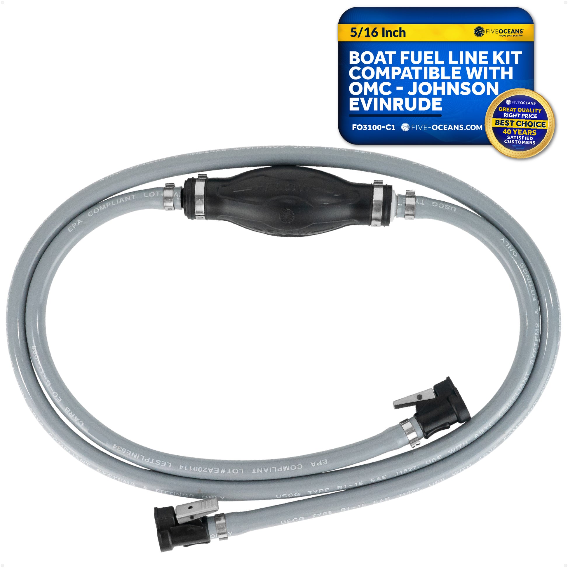 OMC/Johnson/Evinrude Marine Boat Fuel Line Kit, 5/16-Inch x 6-Foot, EPA/CARB Approved - FO3100-C1 - Five Oceans