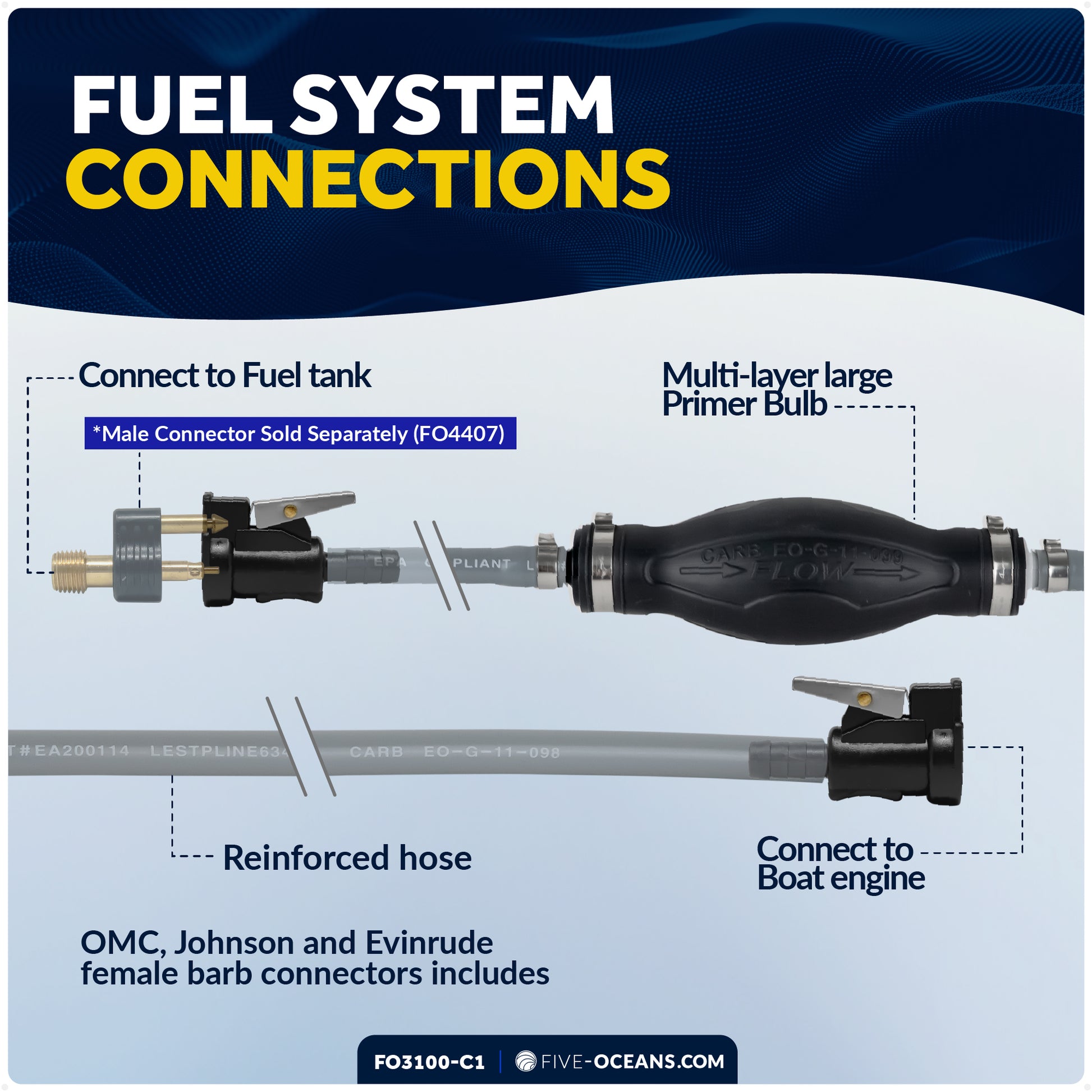 EPA 5/16" Fuel Line Assembly for OMC / Johnson / Evinrude Outboards - FO3100-C1 - Five Oceans