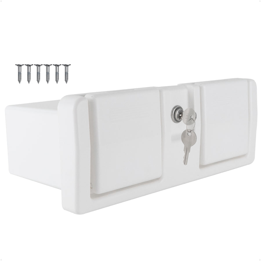 Glove Box with Drink Cup Holders, Lockable with 2 Keys, White - FO3105 - Five Oceans