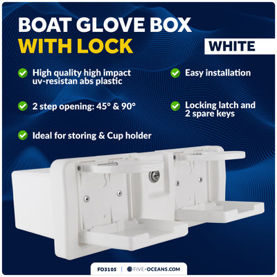 Glove Box with Drink Cup Holders, Lockable with 2 Keys, White - FO3105 - Five Oceans
